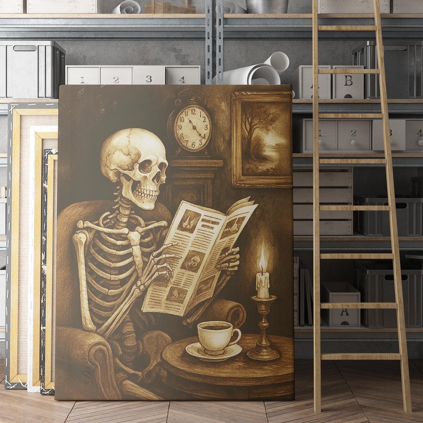 Skeleton Reading The Newspaper With A Coffee