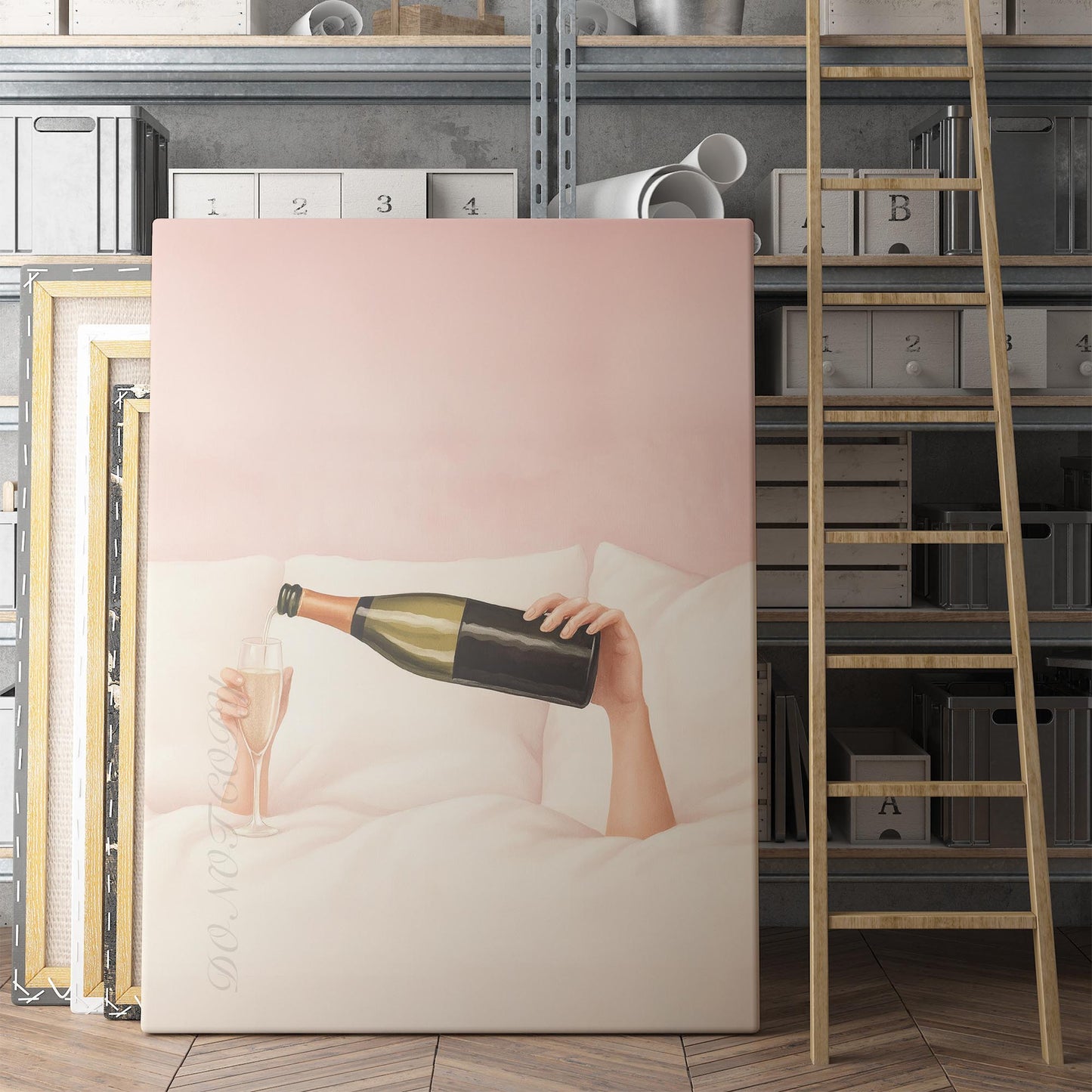 Girl Drinking Champagne In Bed