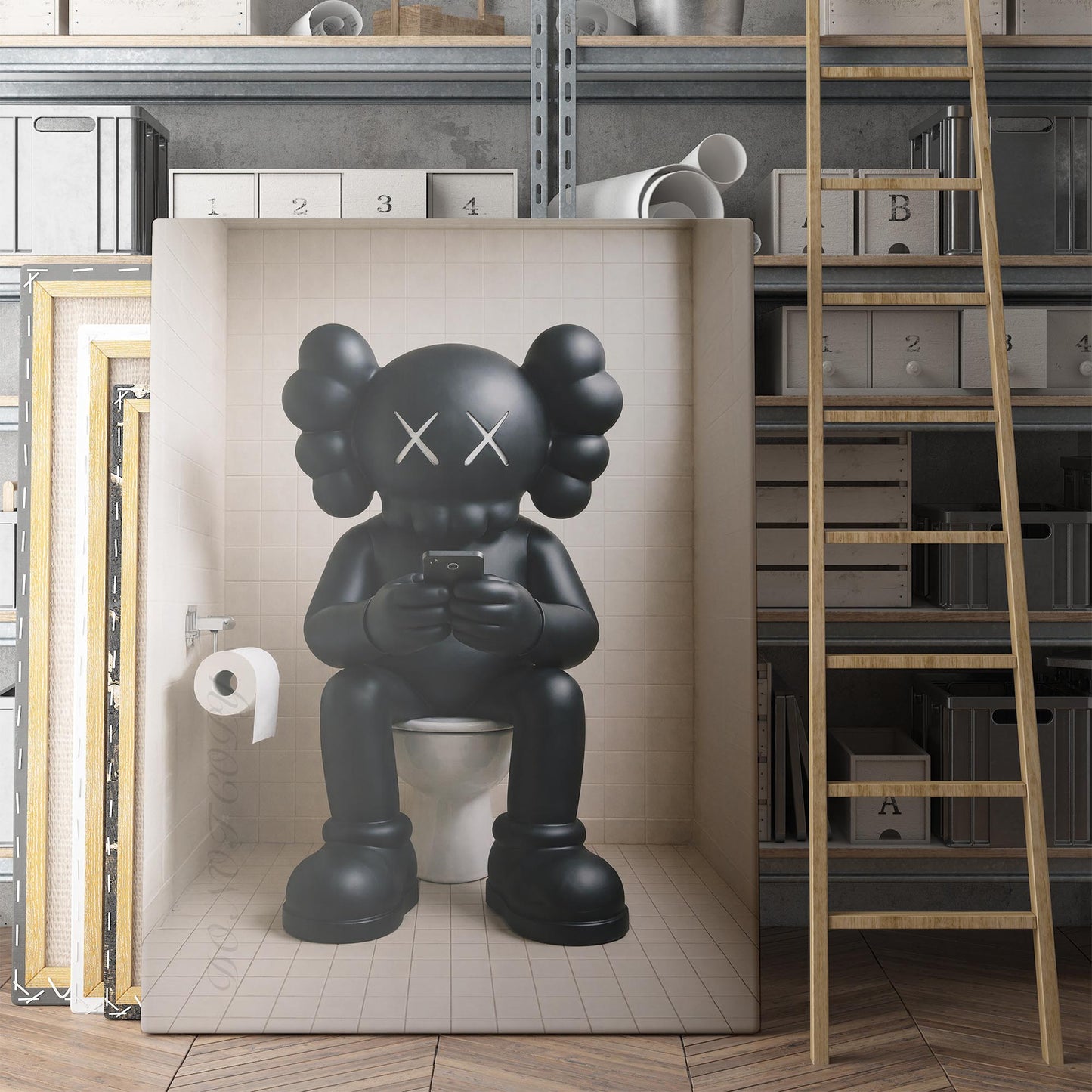 Kaws On The Phone On The Toilet
