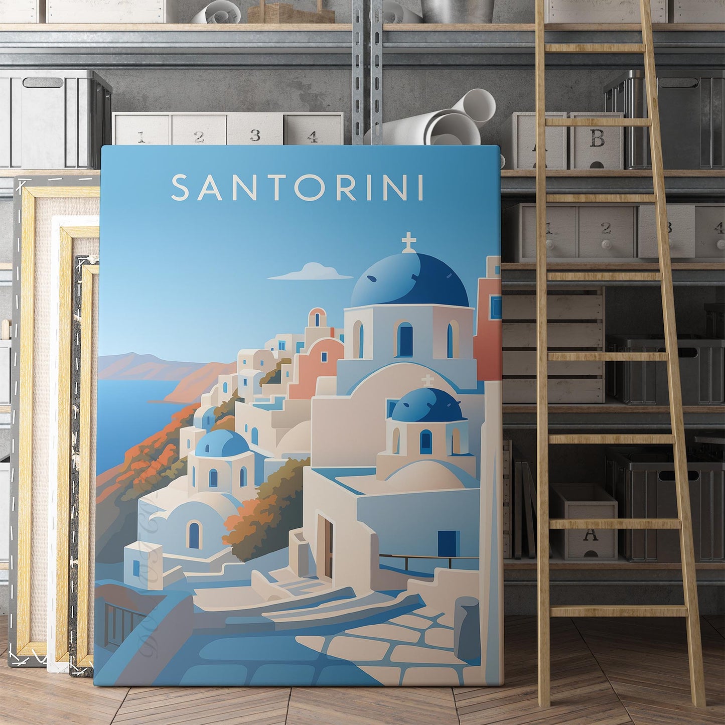 Santorini Greece Vintage Travel Poster