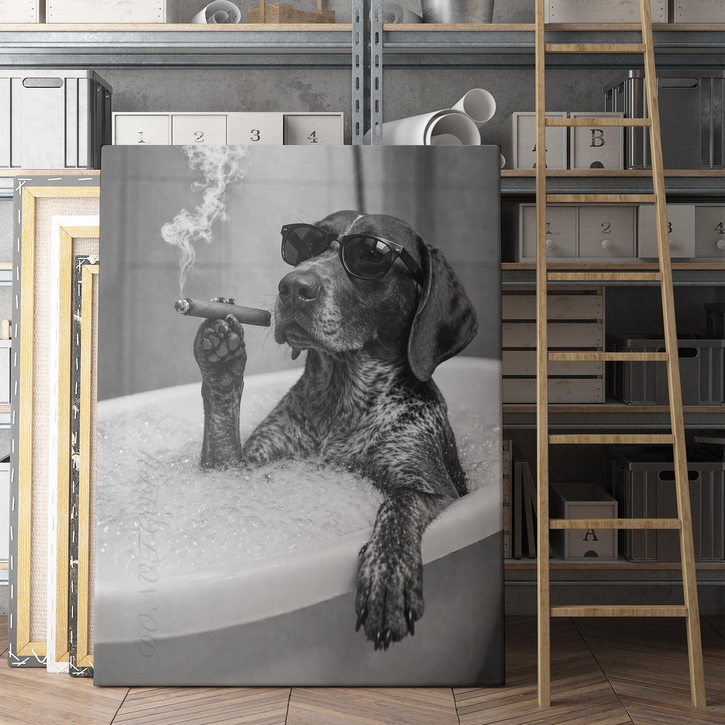 German Shorthaired Pointer Dog Bathtub Cigar