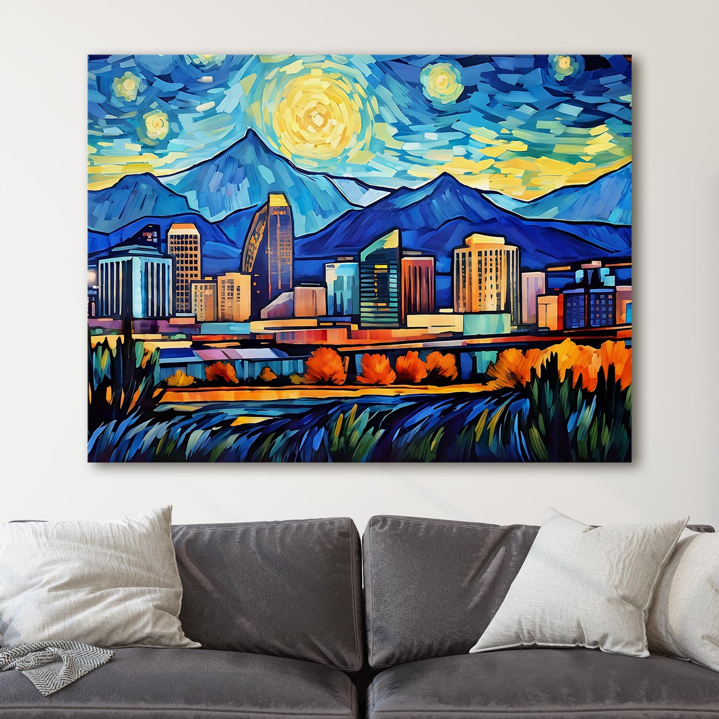 Denver Colorado Skyline Van Gogh Starry Night