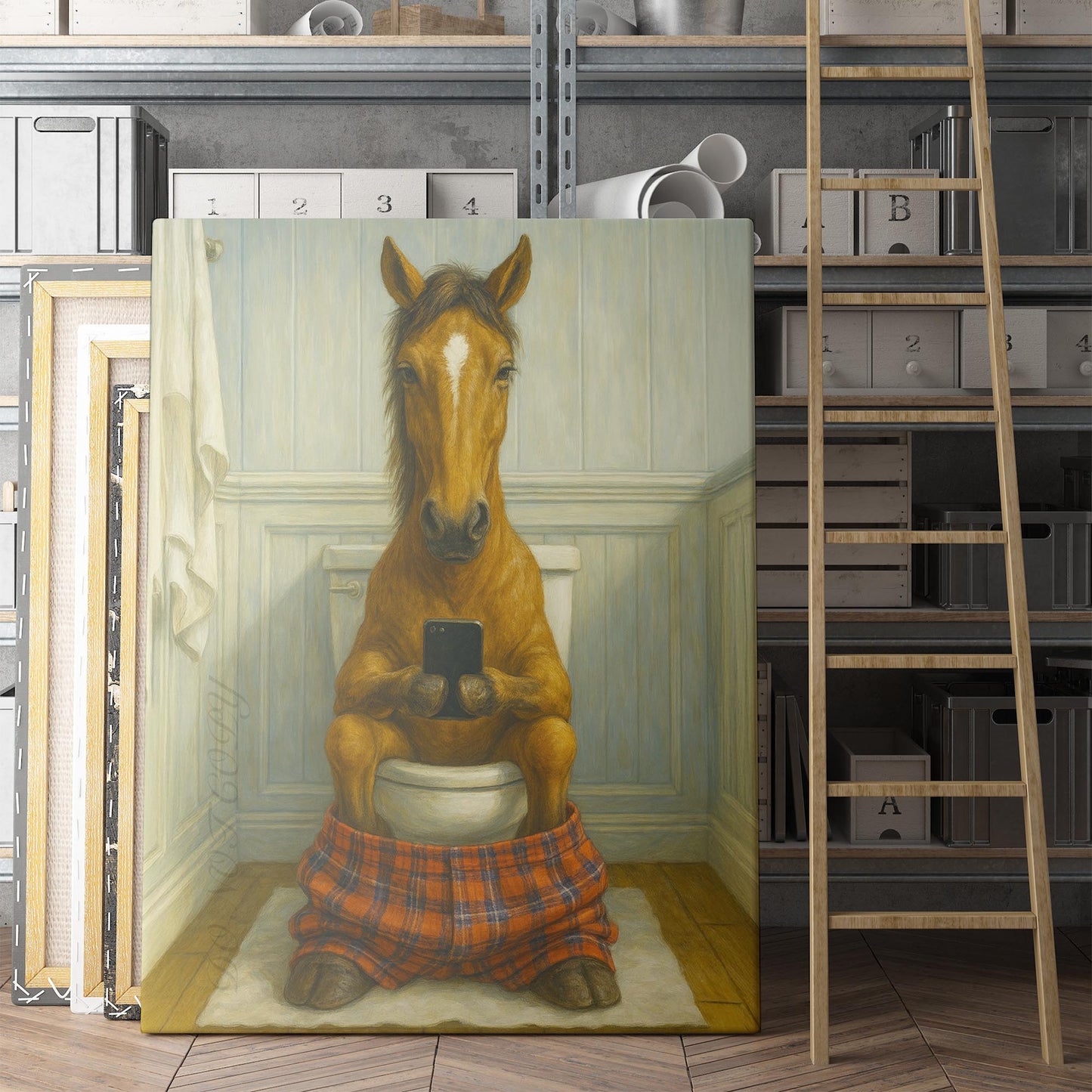 Horse On The Phone On The Toilet