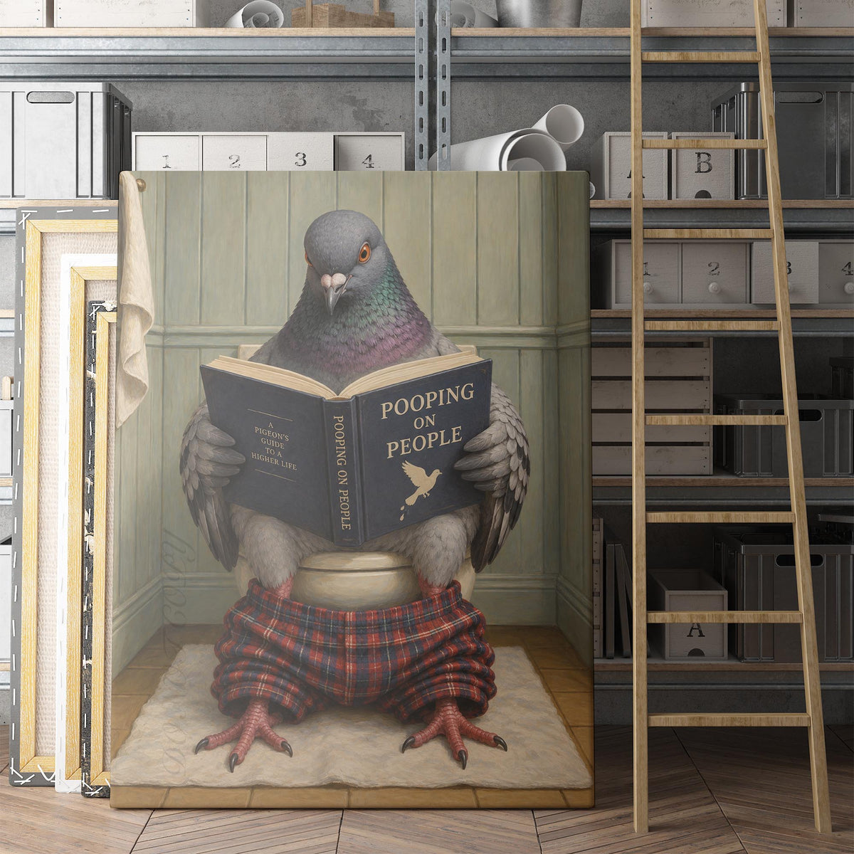 Pigeon Reading on the Toilet