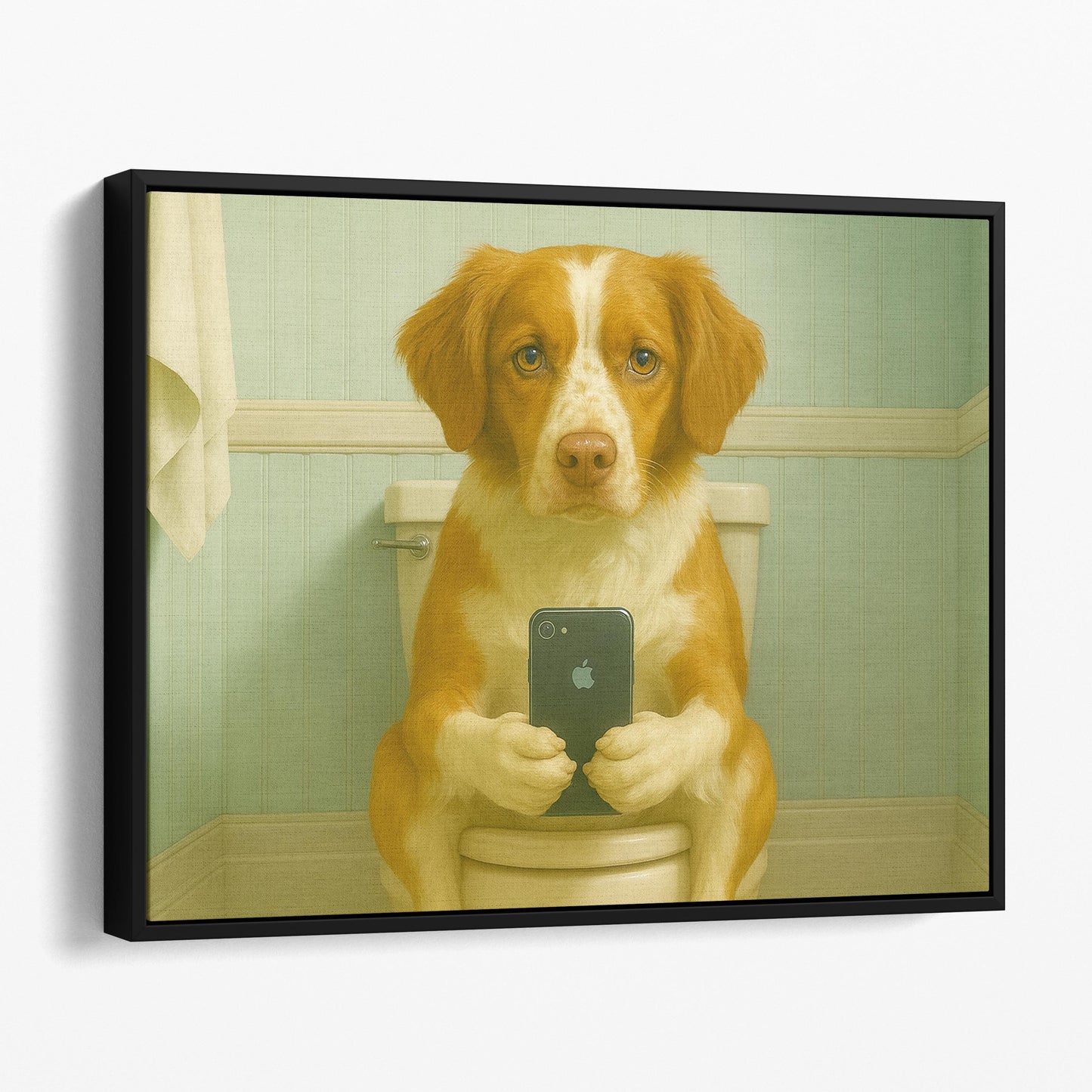 Papillon Dog On The Phone On The Toilet