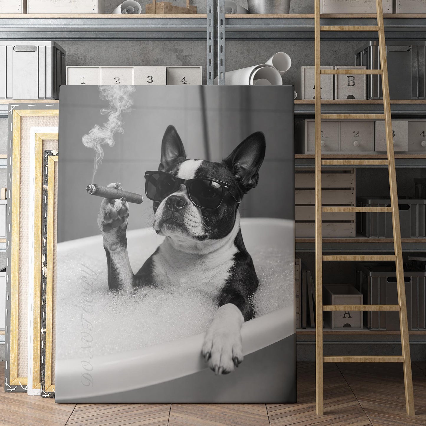Boston Terrier Dog Bathtub Cigar