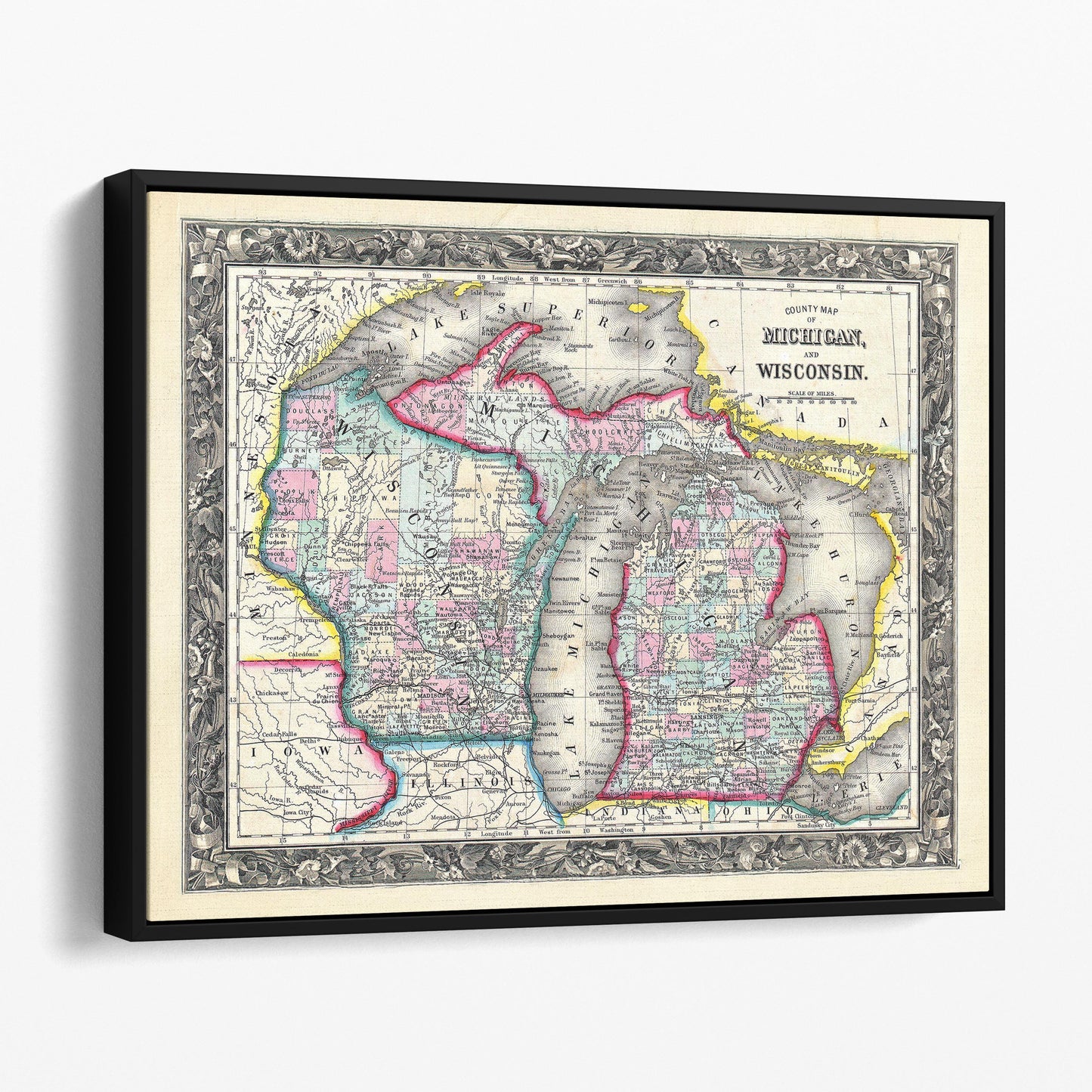 Vintage Map Of Michigan And Wisconsin