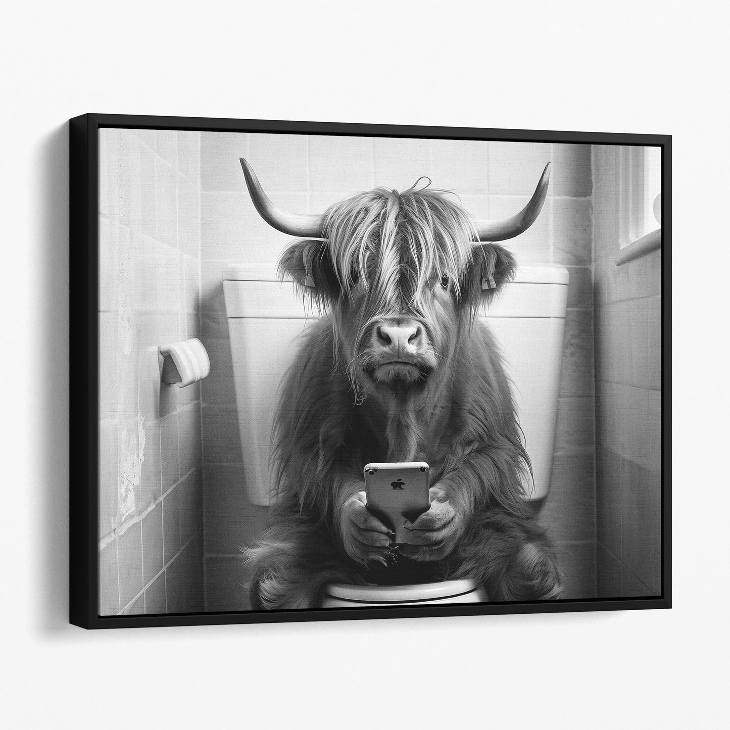 Highland Cow On The Phone On The Toilet II