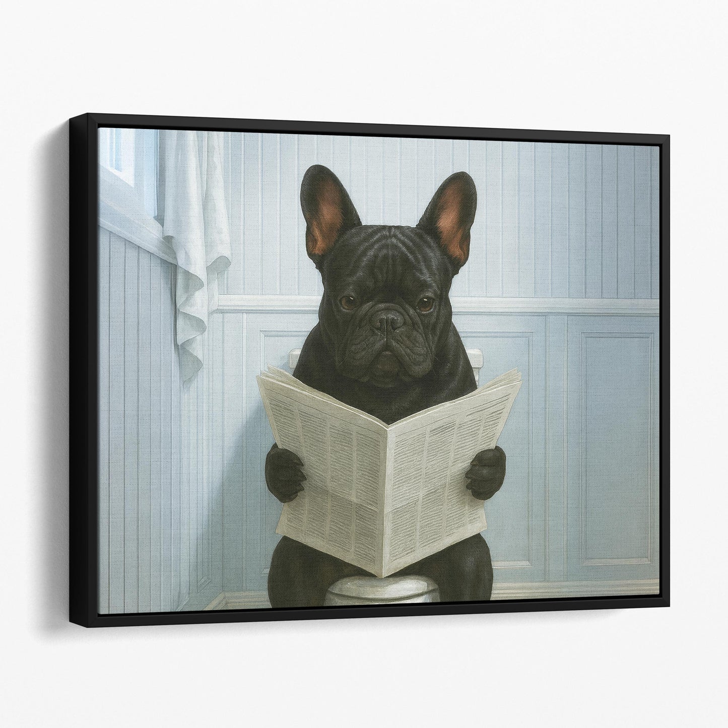 French Bulldog On The Toilet Reading The Newspaper