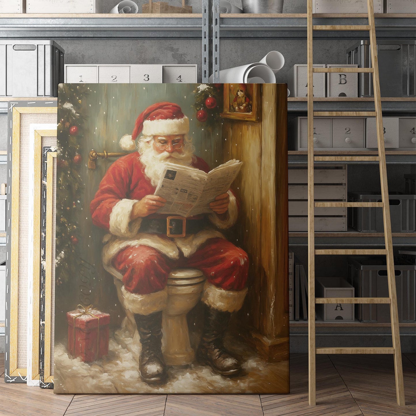 Santa Reading The Newspaper On The Toilet