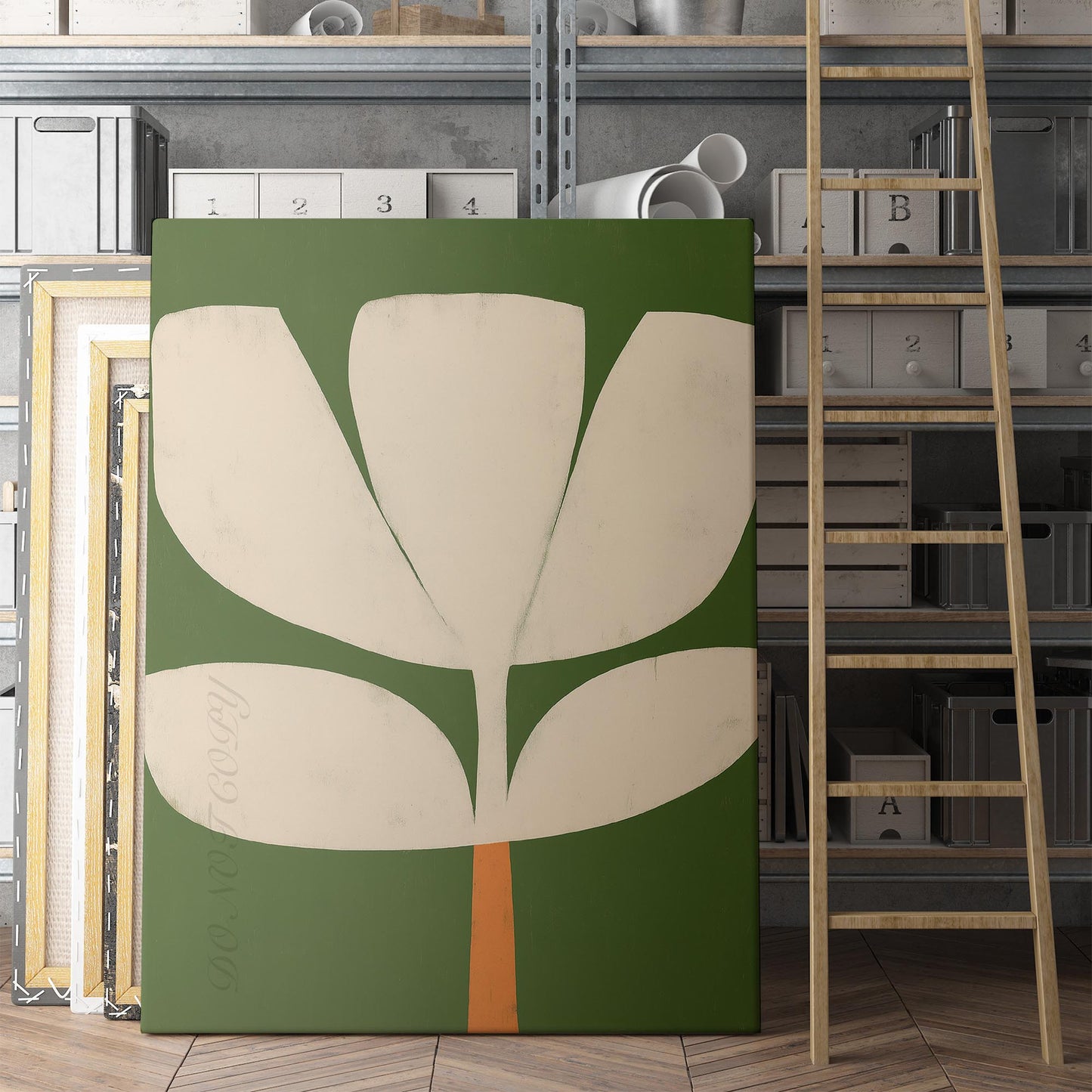 Abstract Green Tulip Mid Century