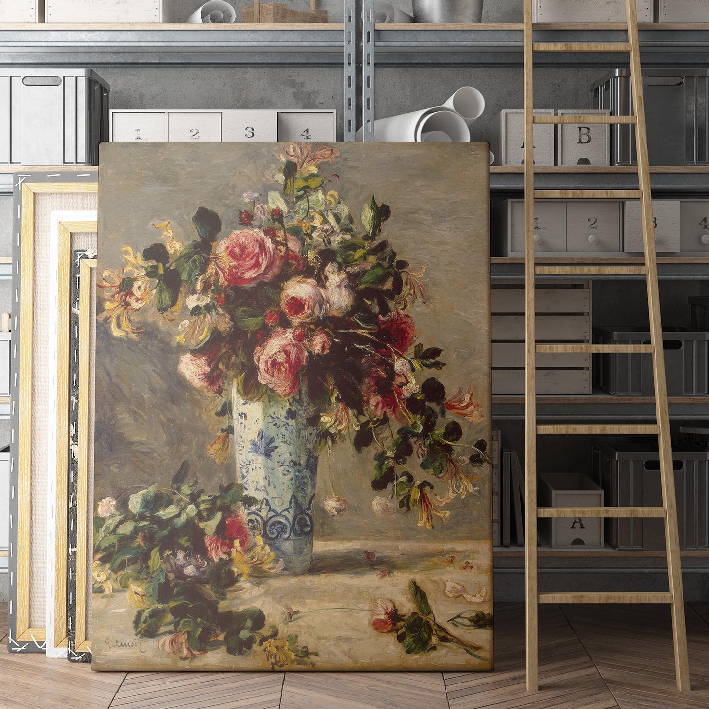 Roses And Jasmine In A Delft Vase by Renoir