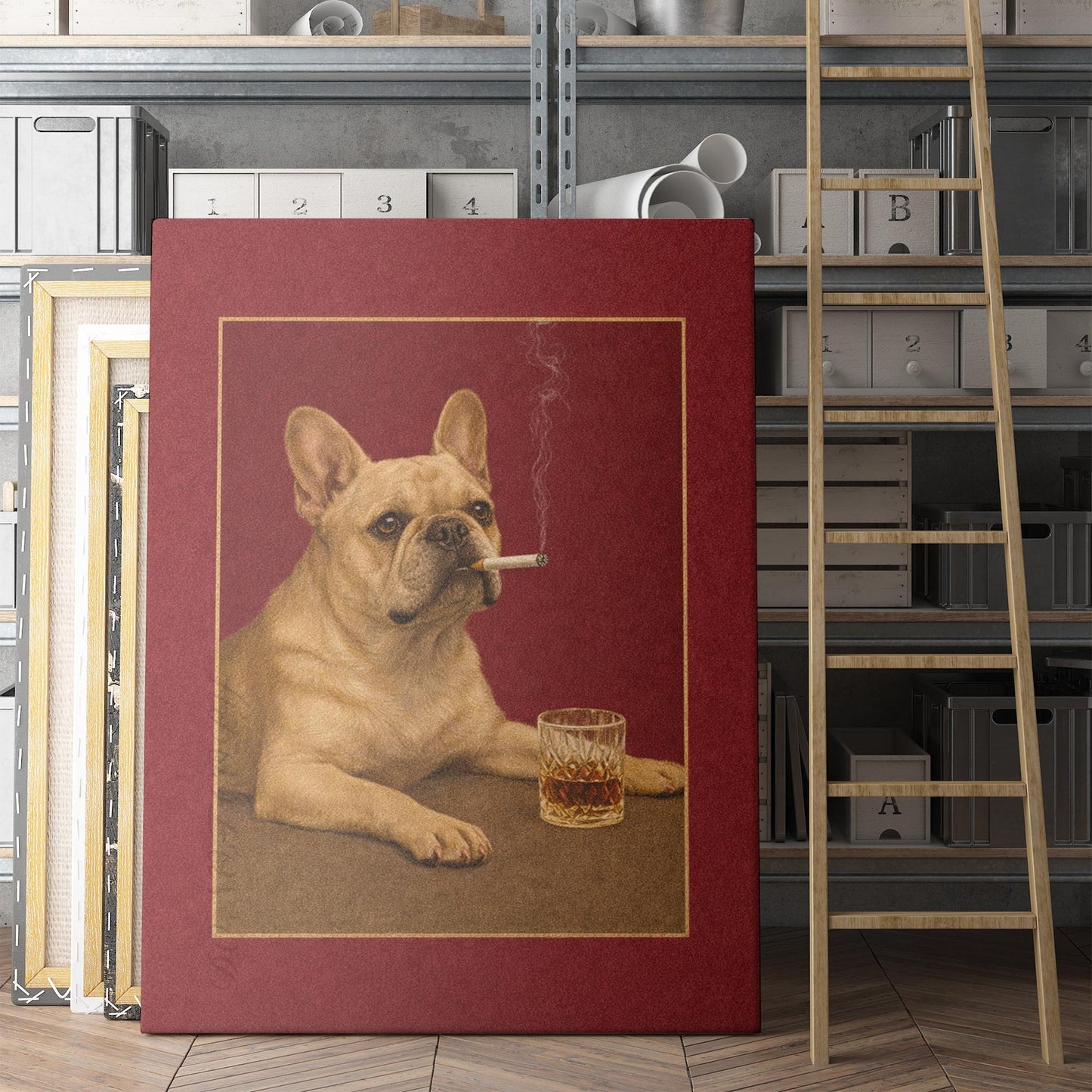 French Bulldog Drink and a Cigarette