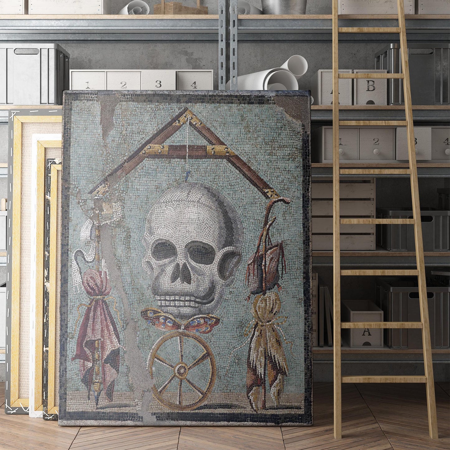 Momento Mori Mosaic from Pompeii, 30 BCE - Ancient Roman Artifact