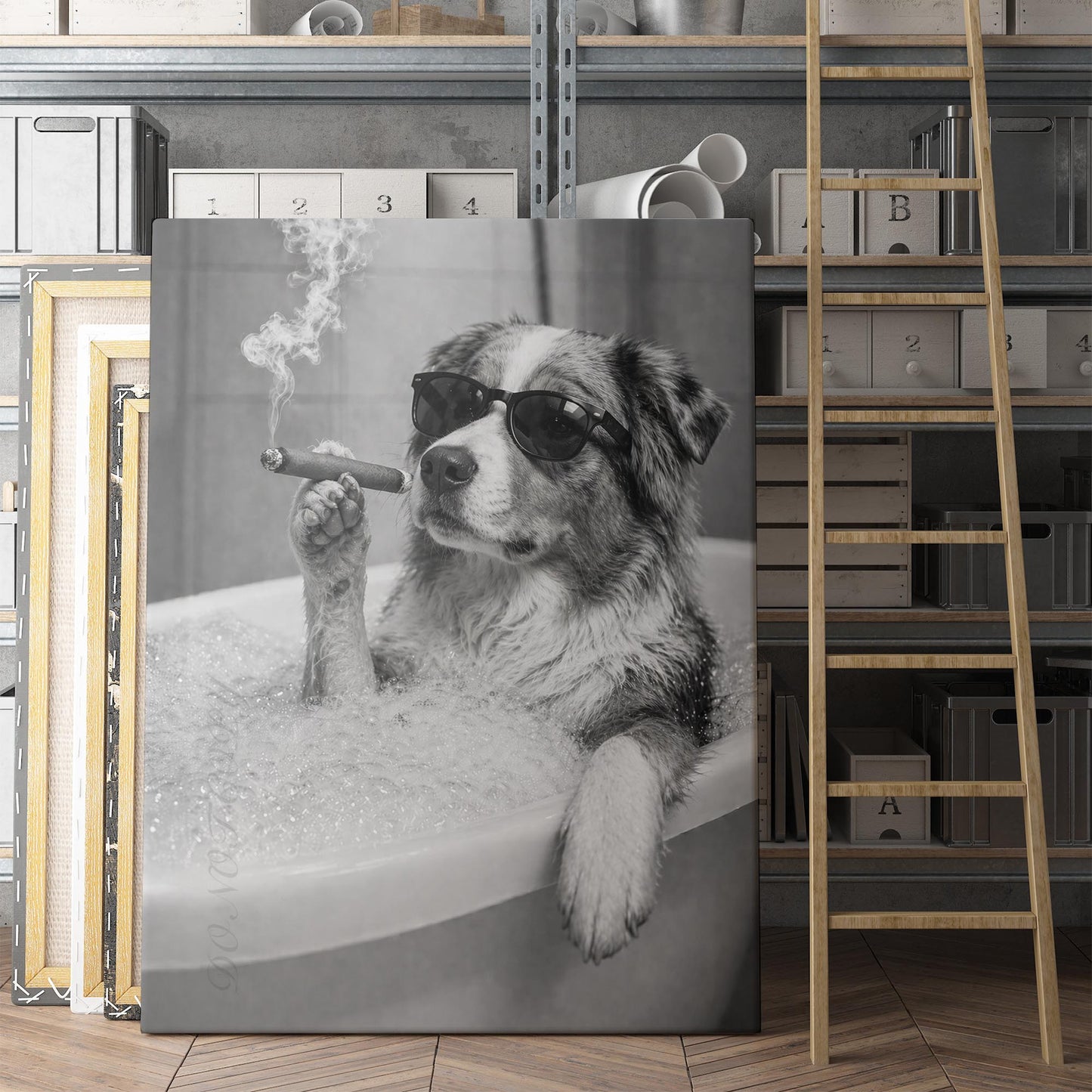 Australian Shepherd Dog Bathtub Cigar