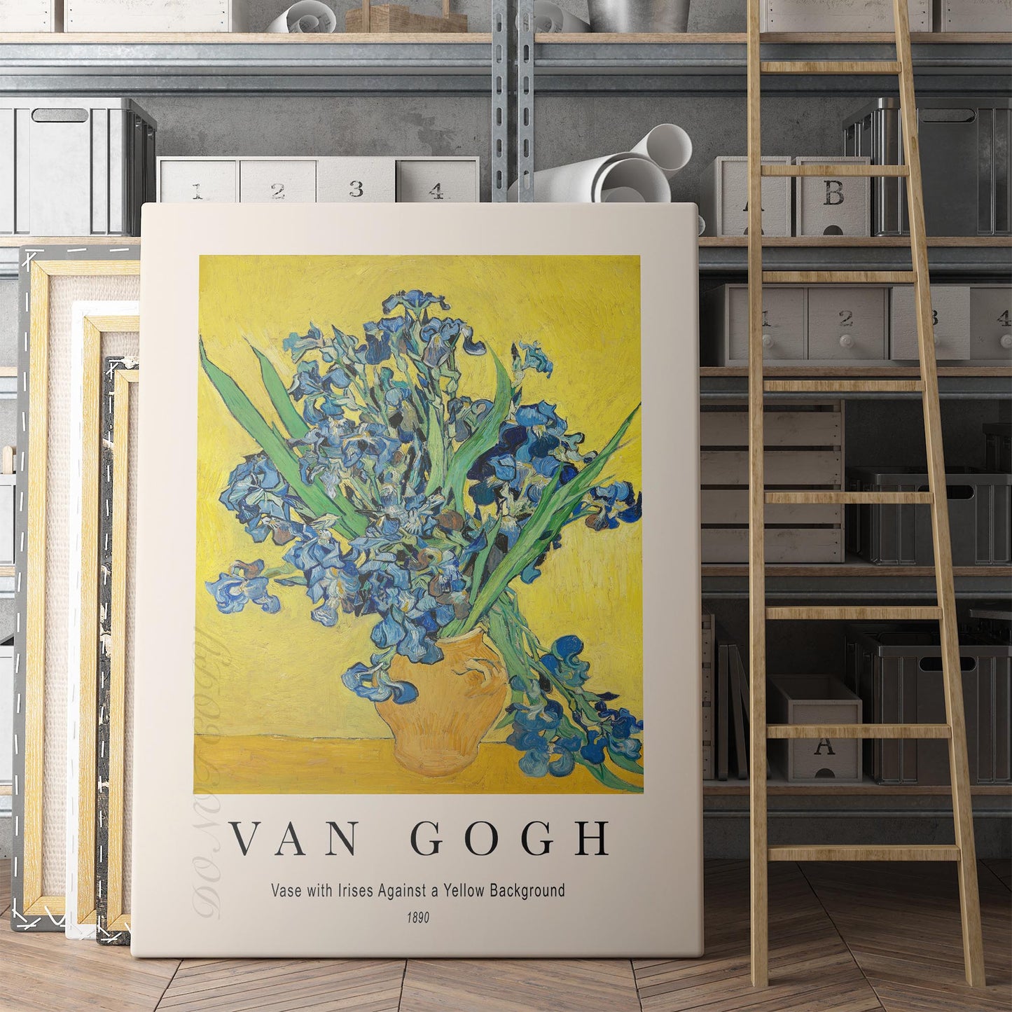 Vincent Van Gogh: Vase with Irises Against a Yellow Background