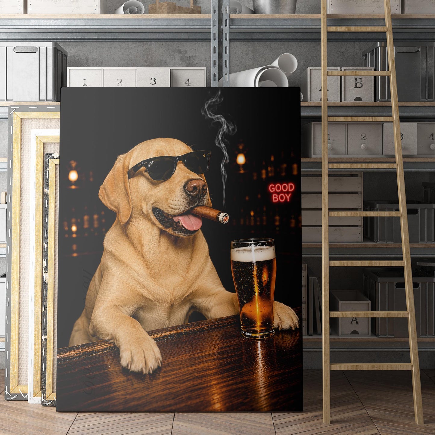 Yellow Labrador Beer And A Cigar