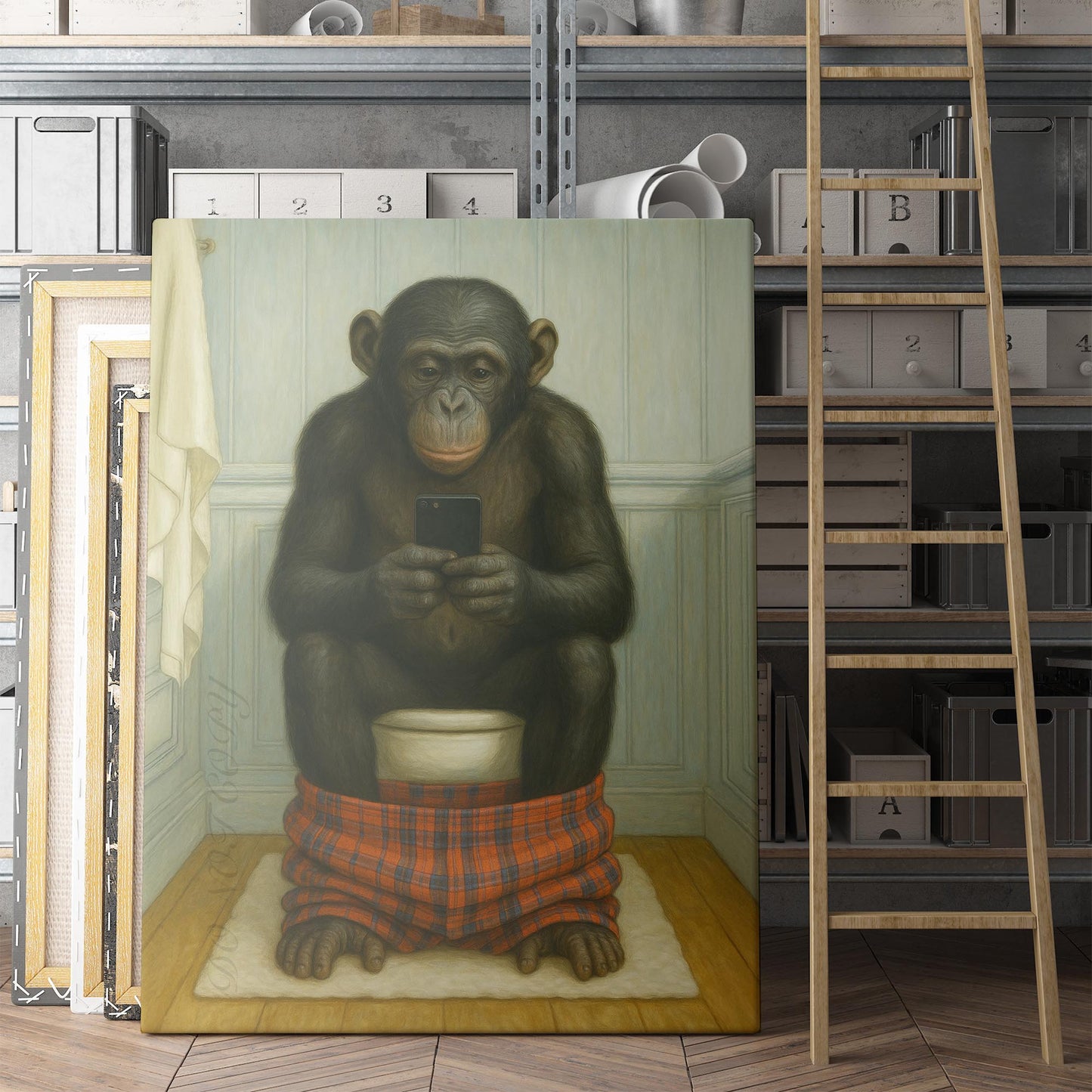 Monkey On The Phone On The Toilet