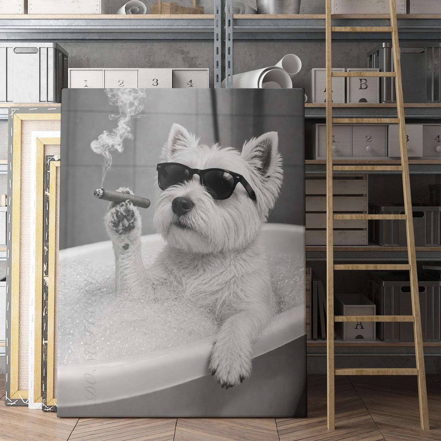West Highland White Terrier Dog Bathtub Cigar