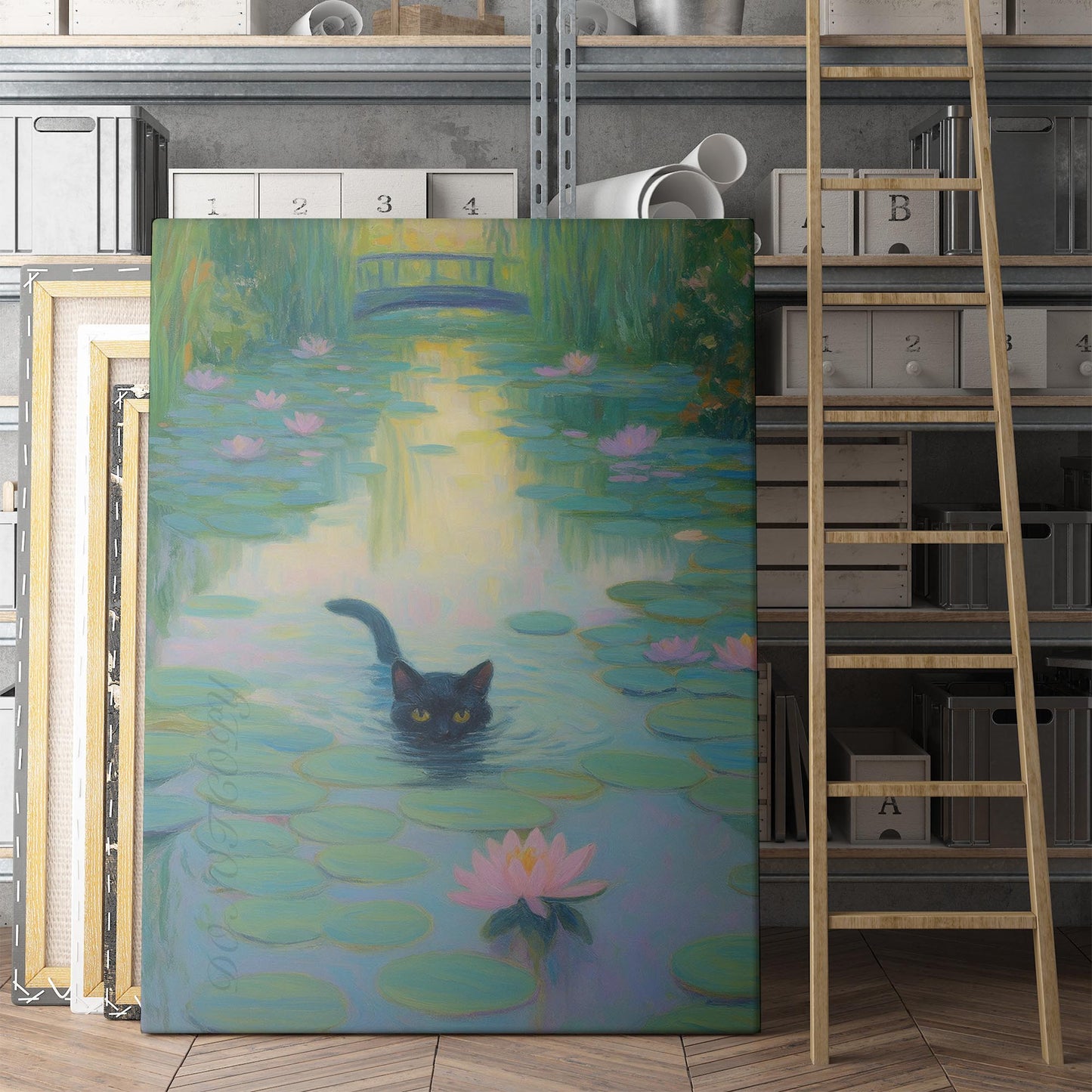 Water Lilies With Black Cat Claude Monet