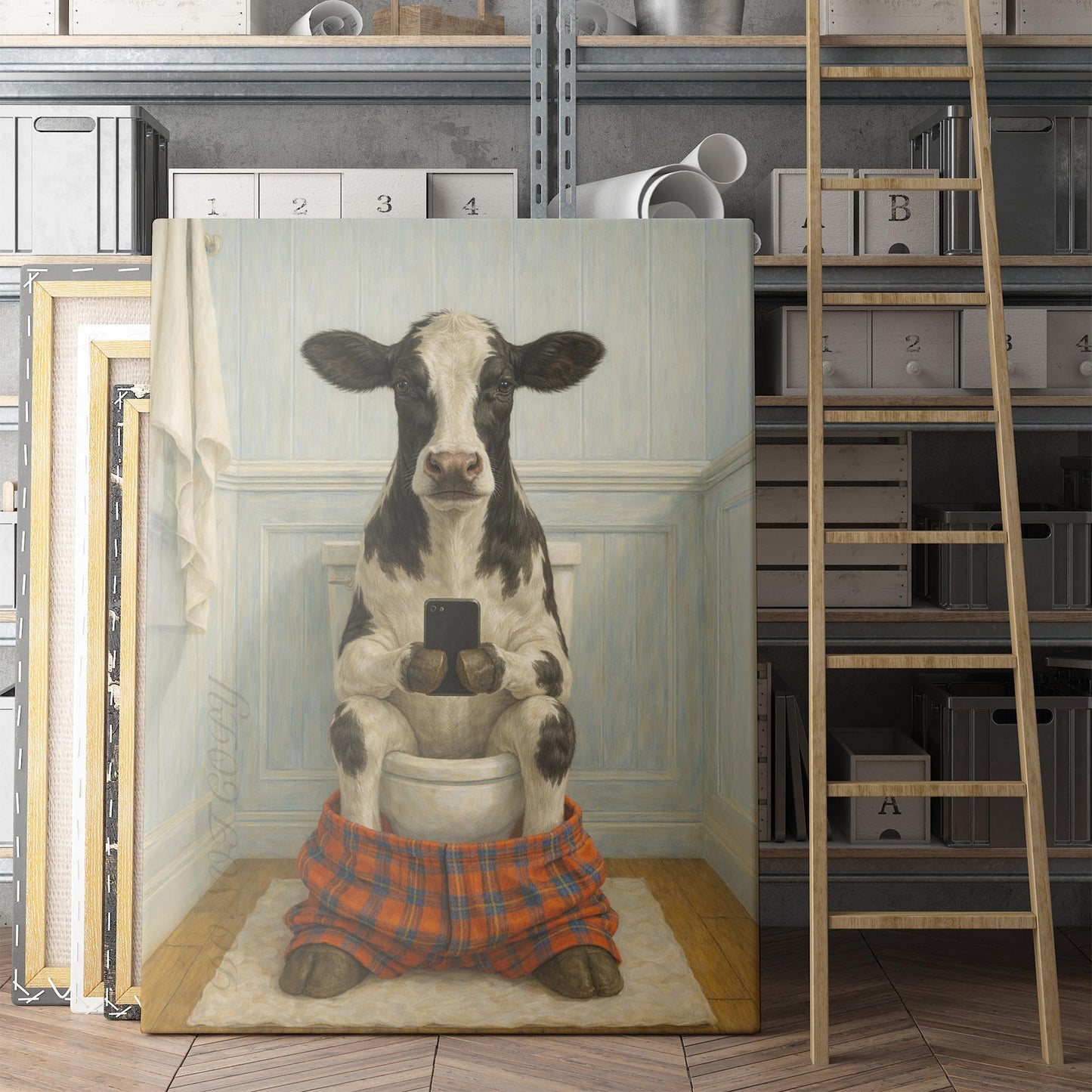 Cow On The Phone On The Toilet