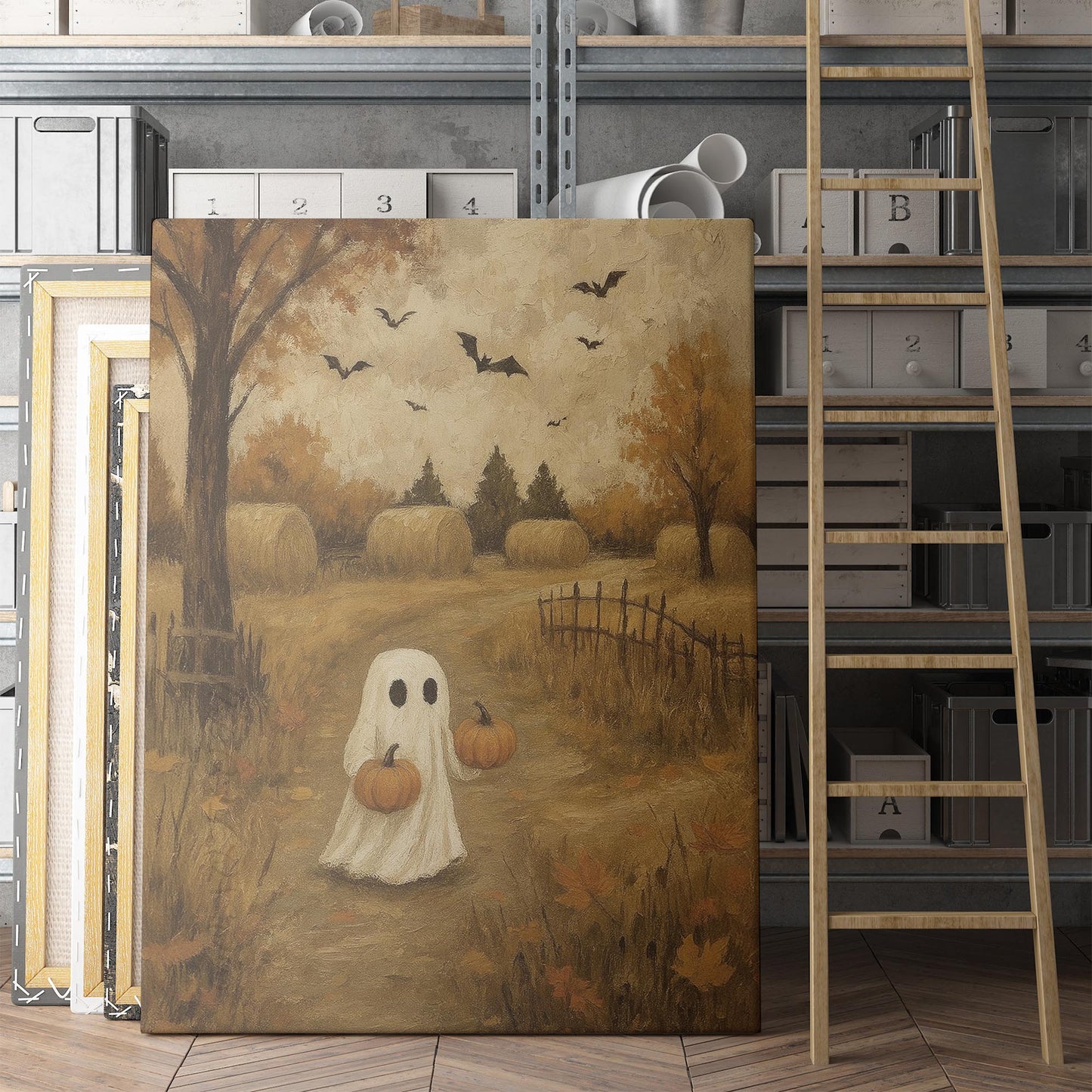 Ghost In Autumn Field With Pumpkins
