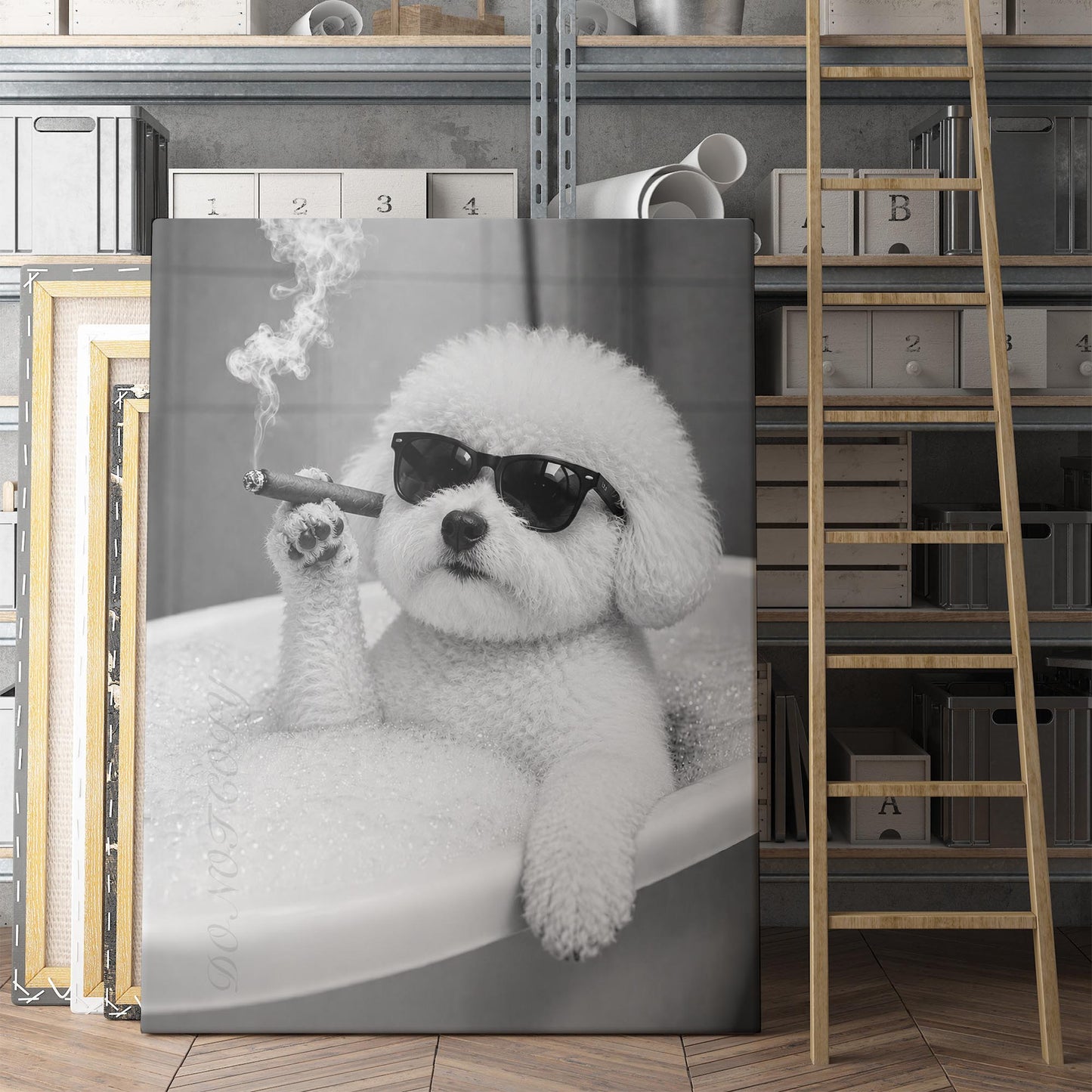Bichon Frise Dog Bathtub Cigar