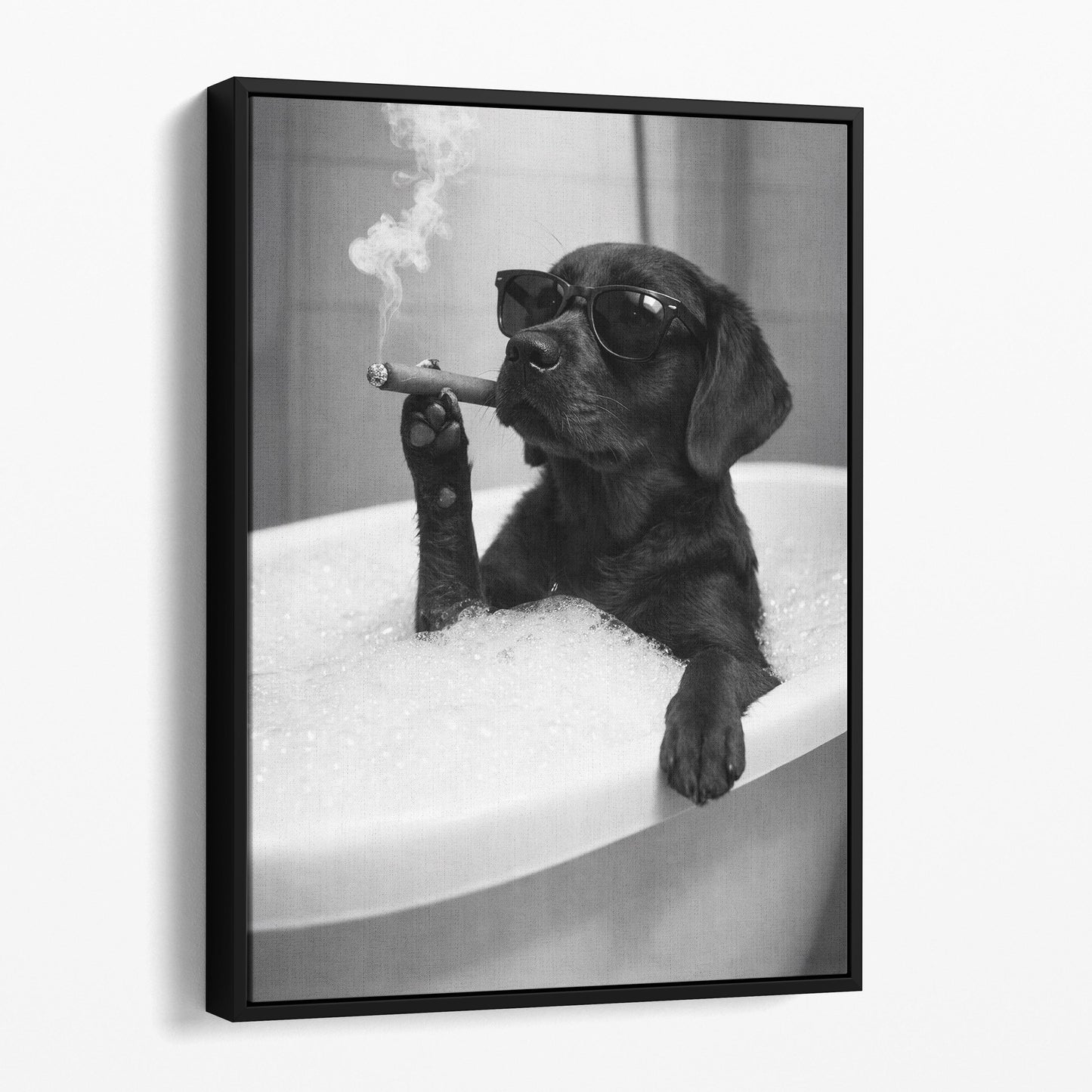 Black Labrador Retriever Dog Bathtub Cigar