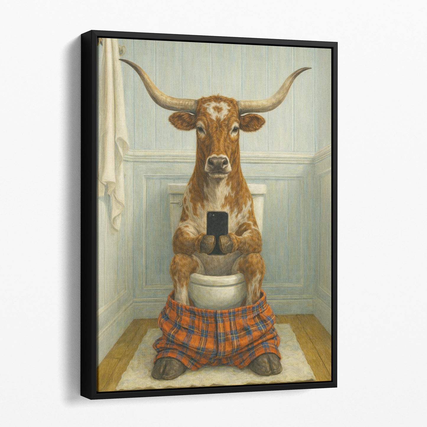 Texas Longhorn On The Phone On The Toilet