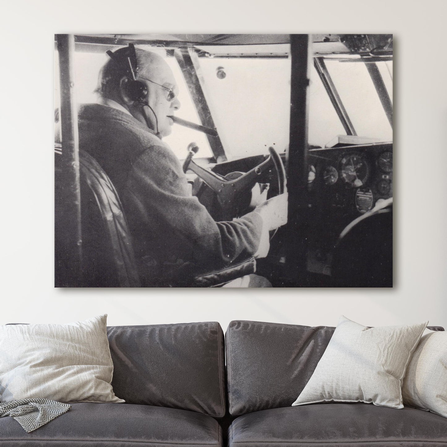 Winston Churchill Smoking A Cigar Flying An Airplane, World War Two