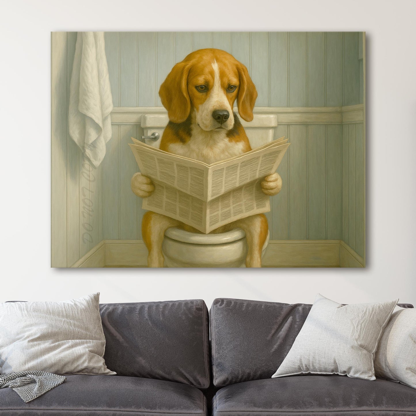 Beagle Reading The Newspaper On The Toilet