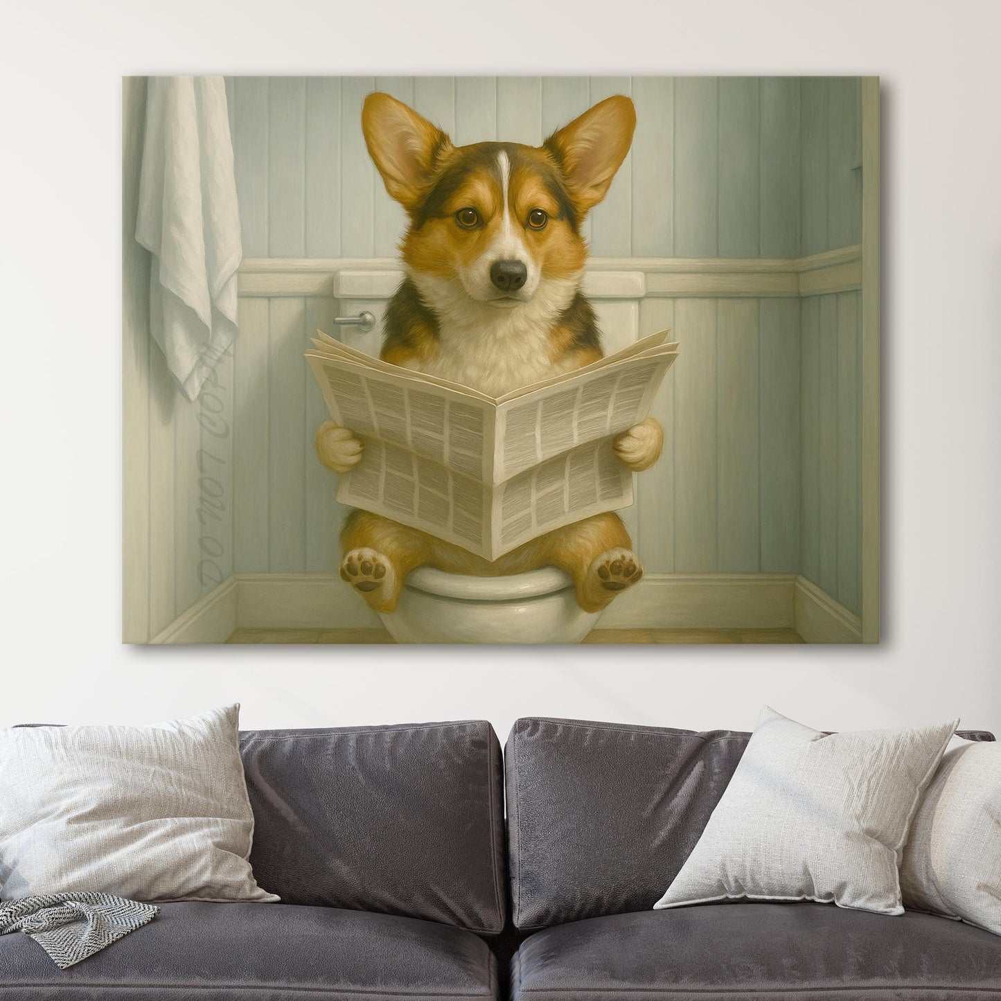 Corgi Dog On The Toilet Reading The Newspaper