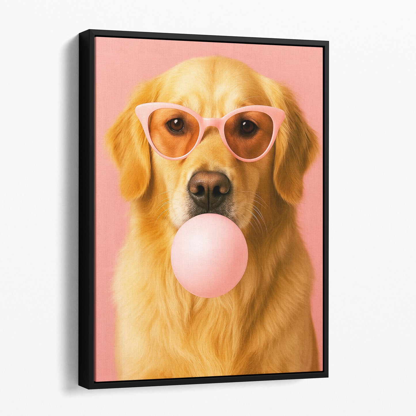Golden Retriever Pink Sunglasses Blowing Bubble Gum