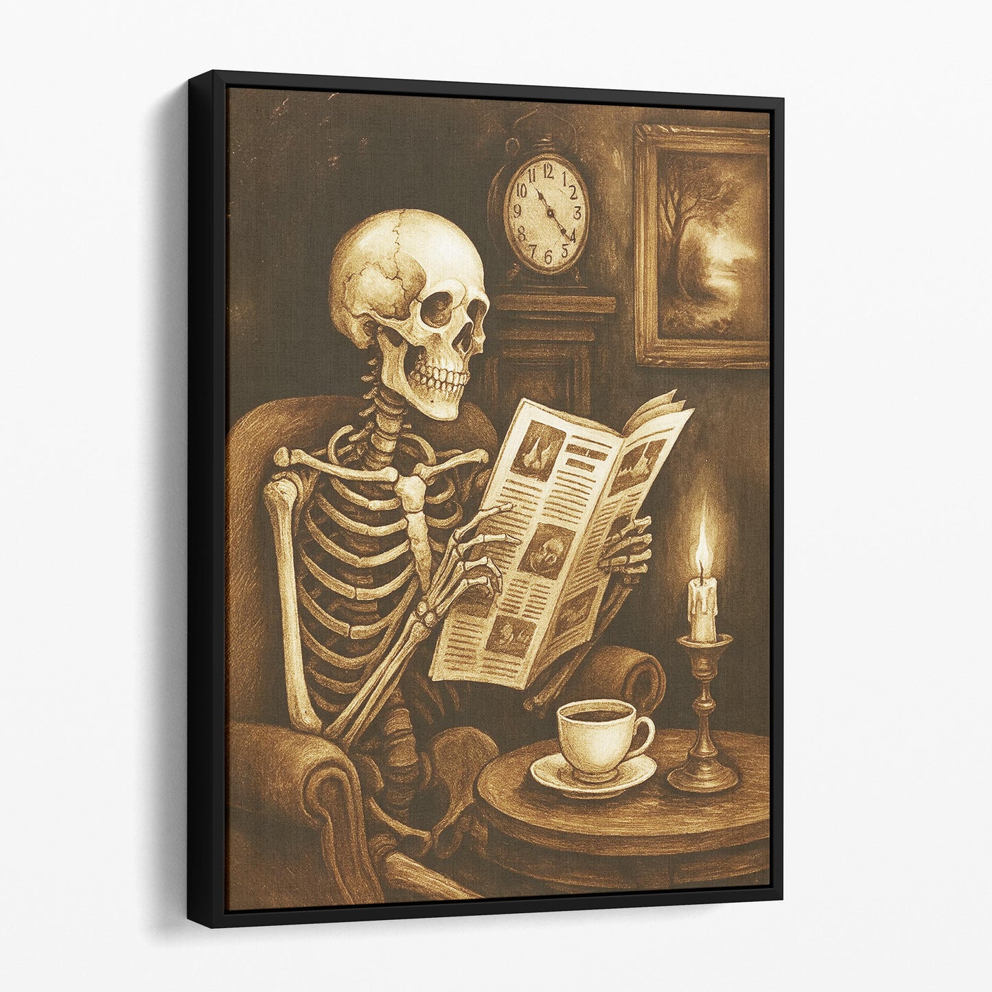Skeleton Reading The Newspaper With A Coffee
