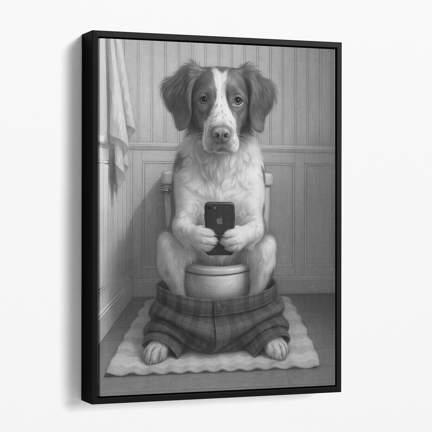 Brittany Dog On The Phone On The Toilet