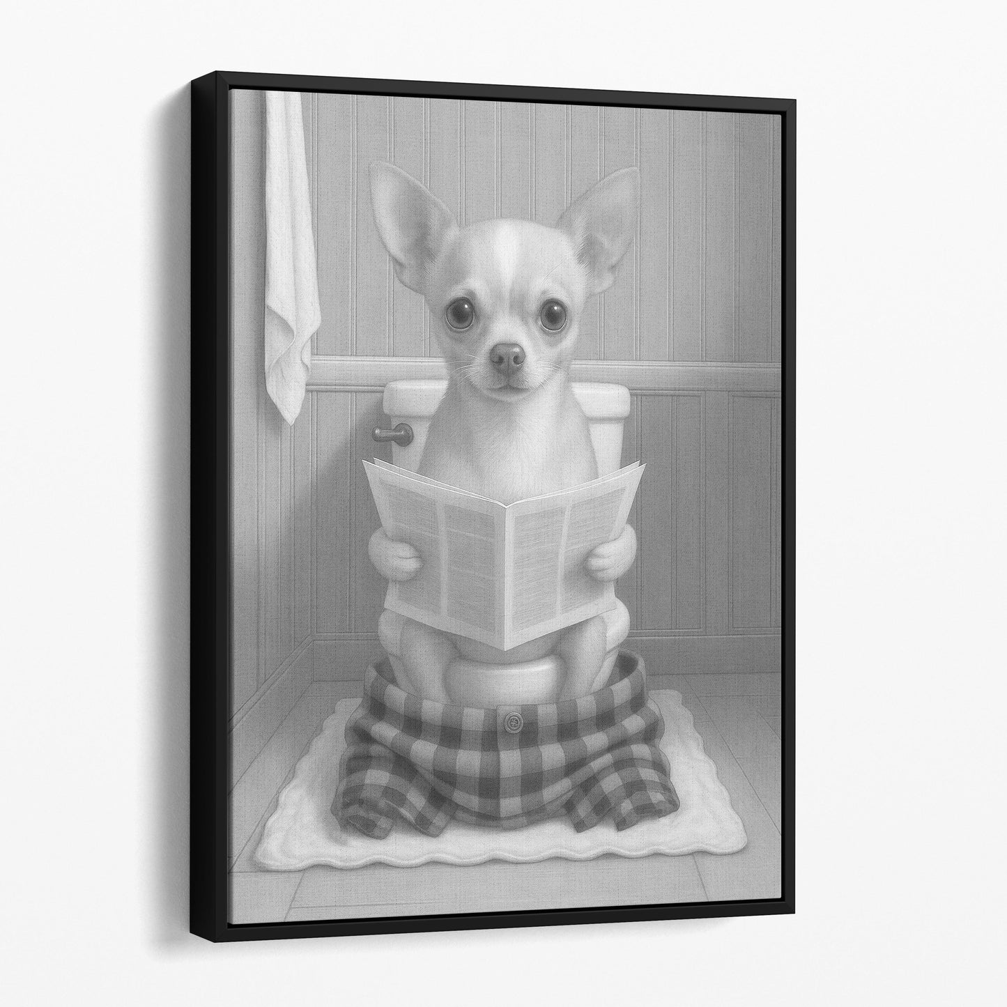 Chihuahua Dog Reading The Newspaper On The Toilet