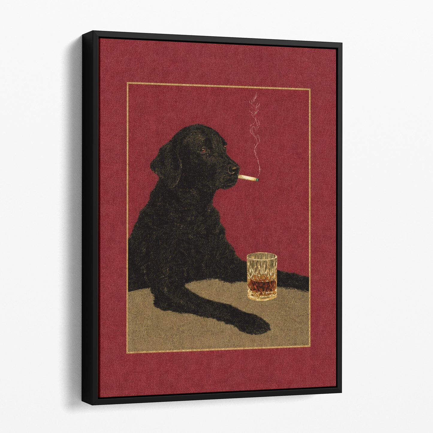 Black Labrador Retriever With A Cigarette & A Drink