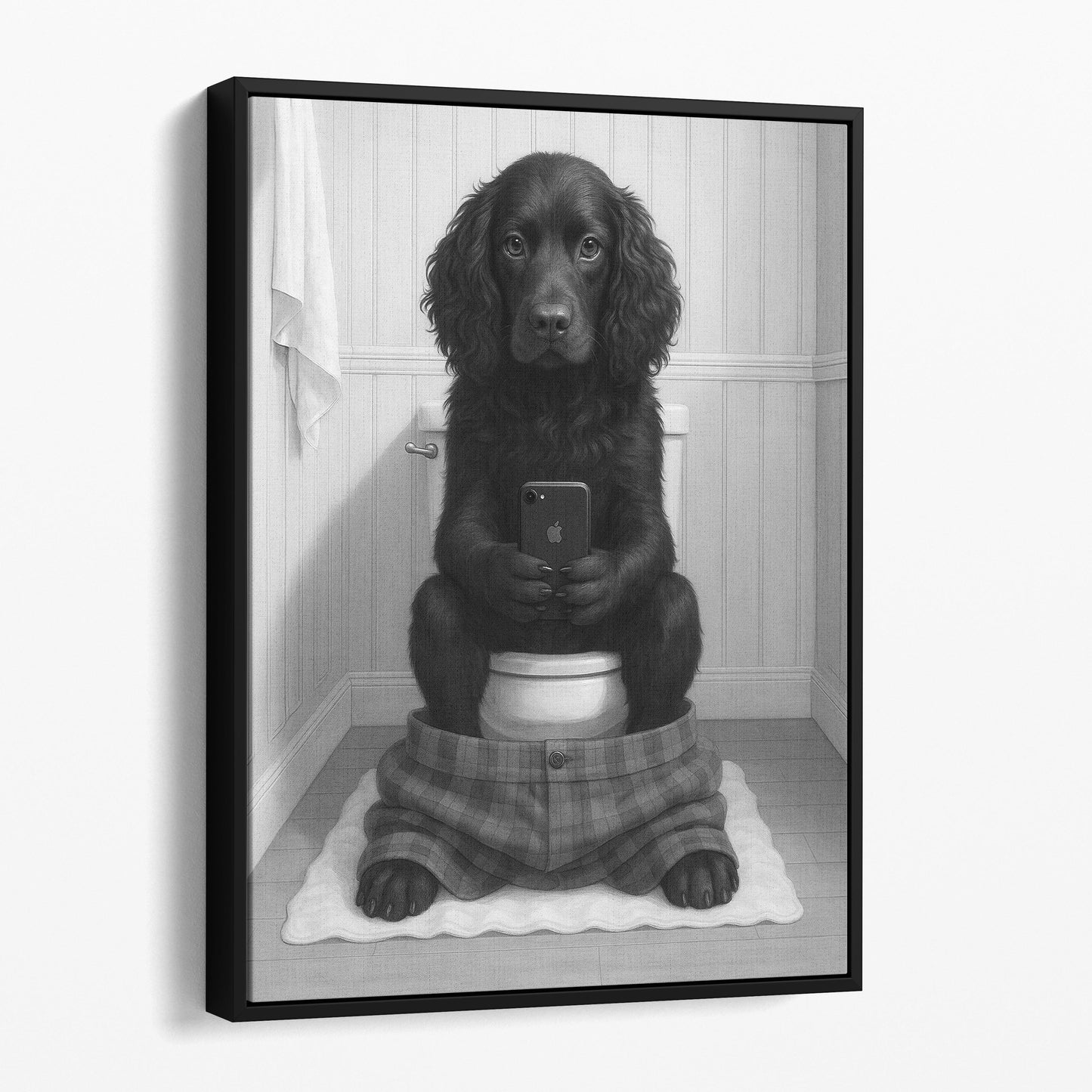 Boykin Spaniel Dog On The Phone On The Toilet