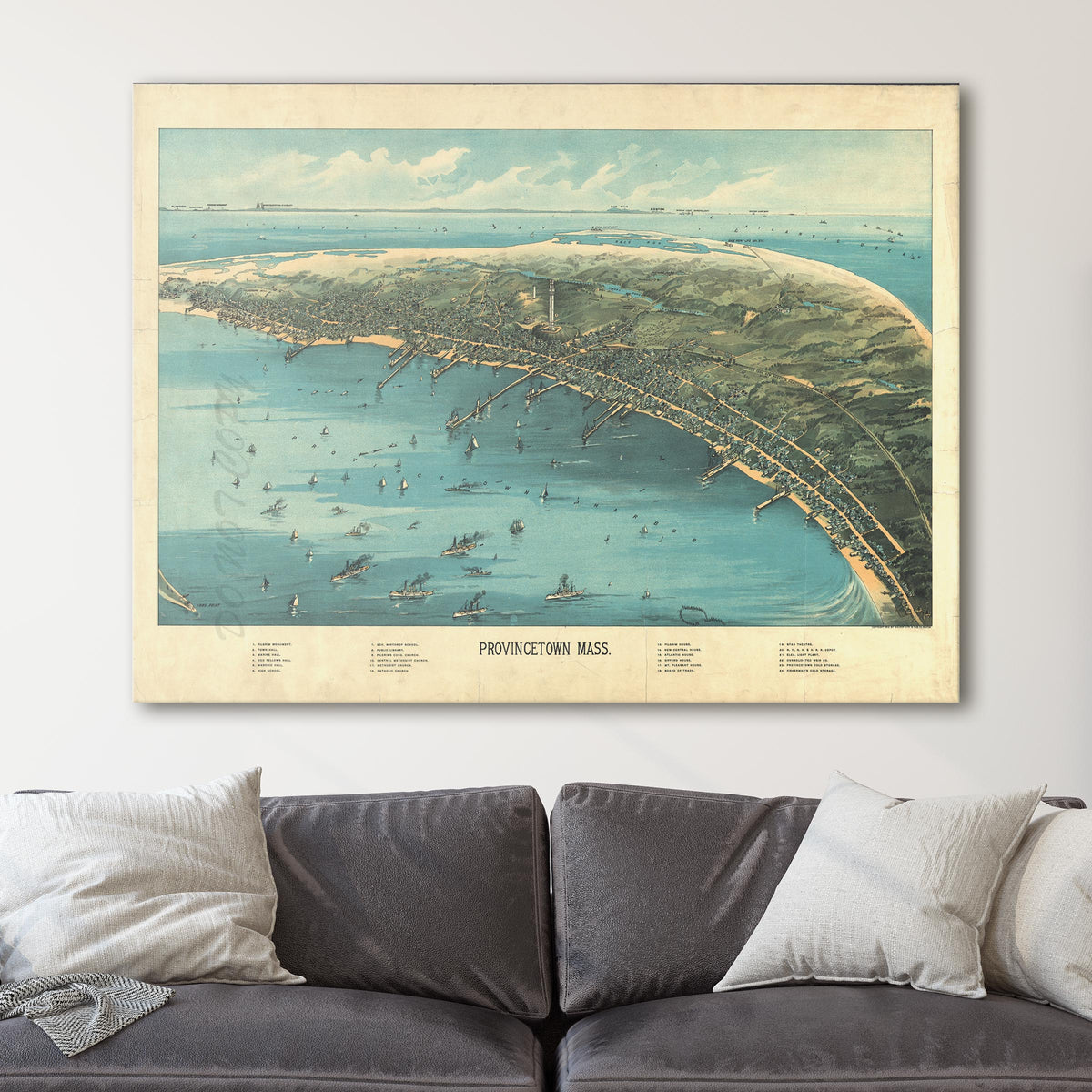 Provincetown Massachusetts Birds Eye View Vintage Map