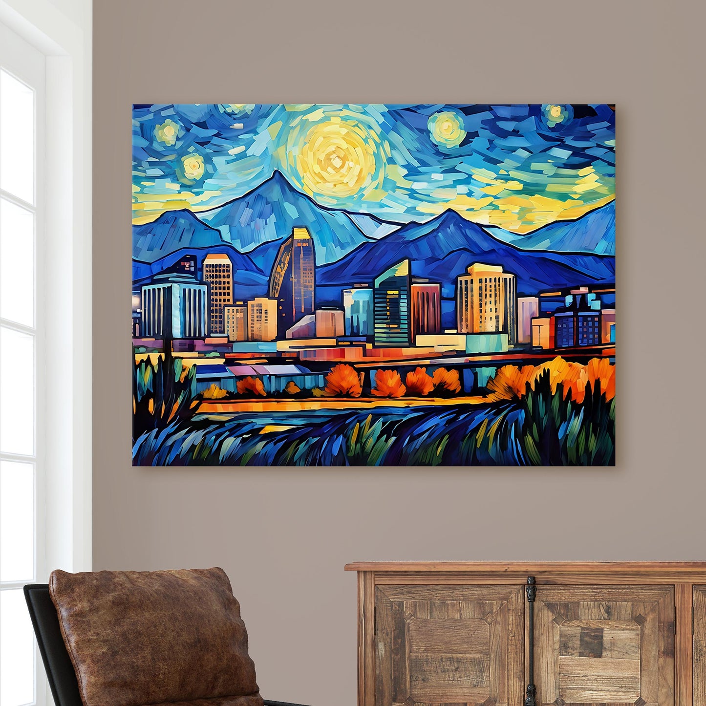 Denver Colorado Skyline Van Gogh Starry Night