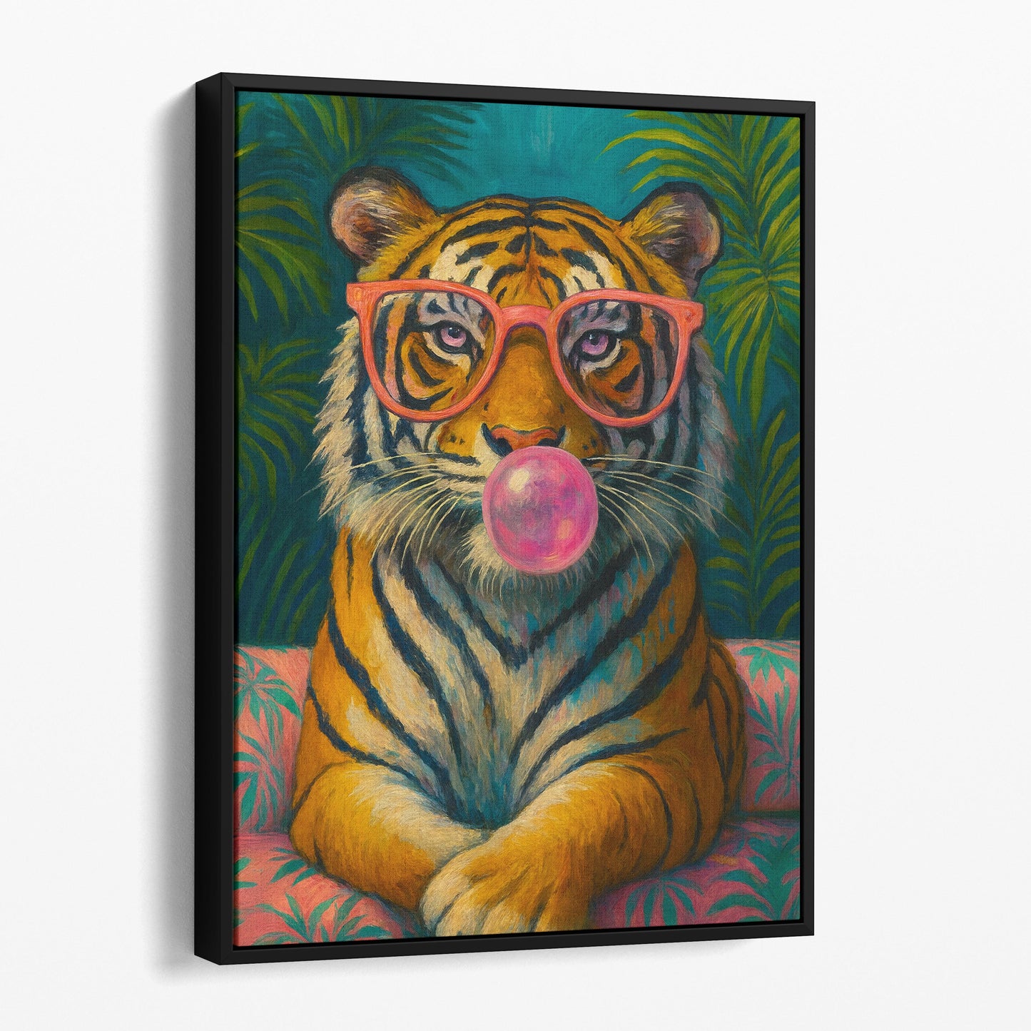 Tiger Pink Sunglasses Blowing Bubble Gum