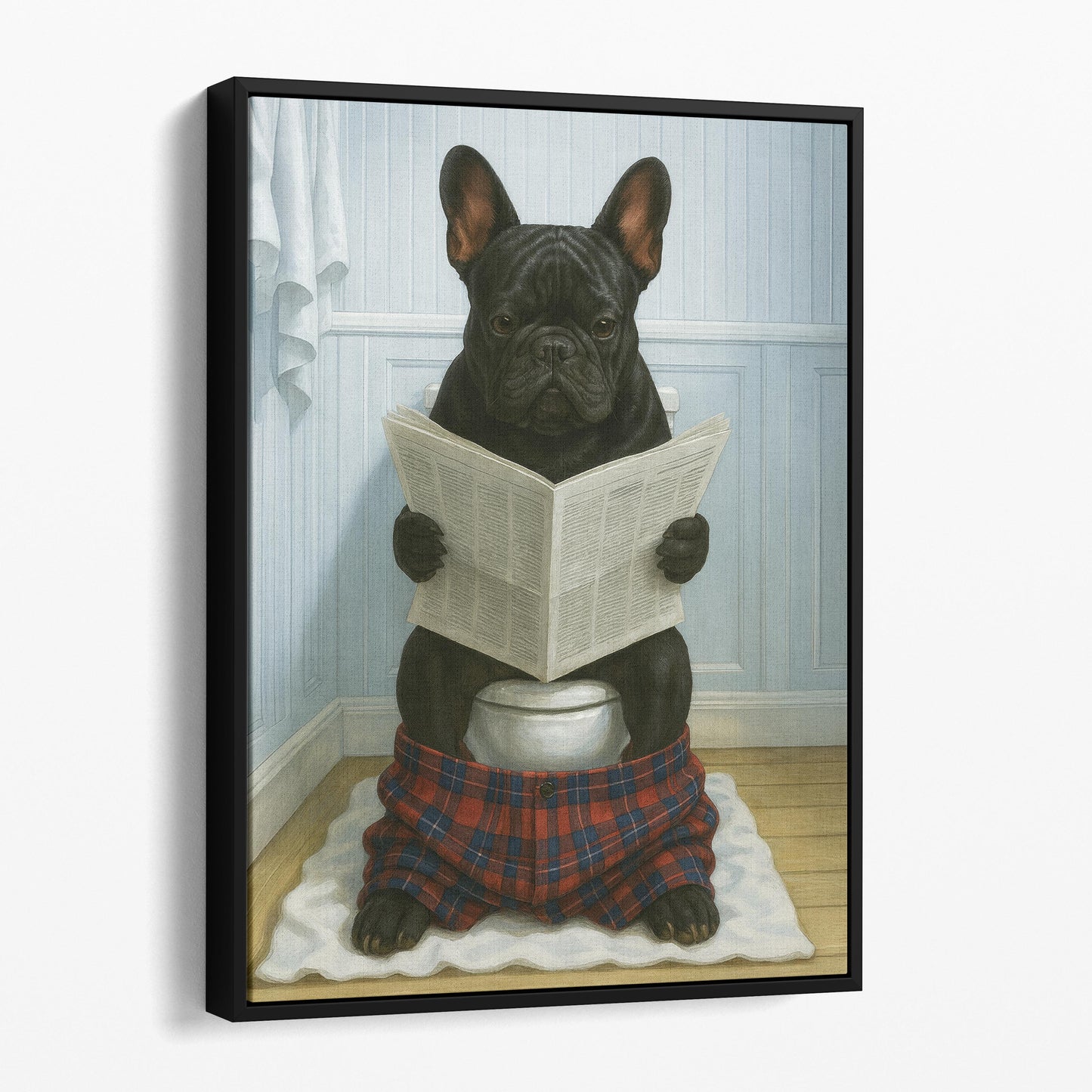 French Bulldog Reading The Newspaper On The Toilet