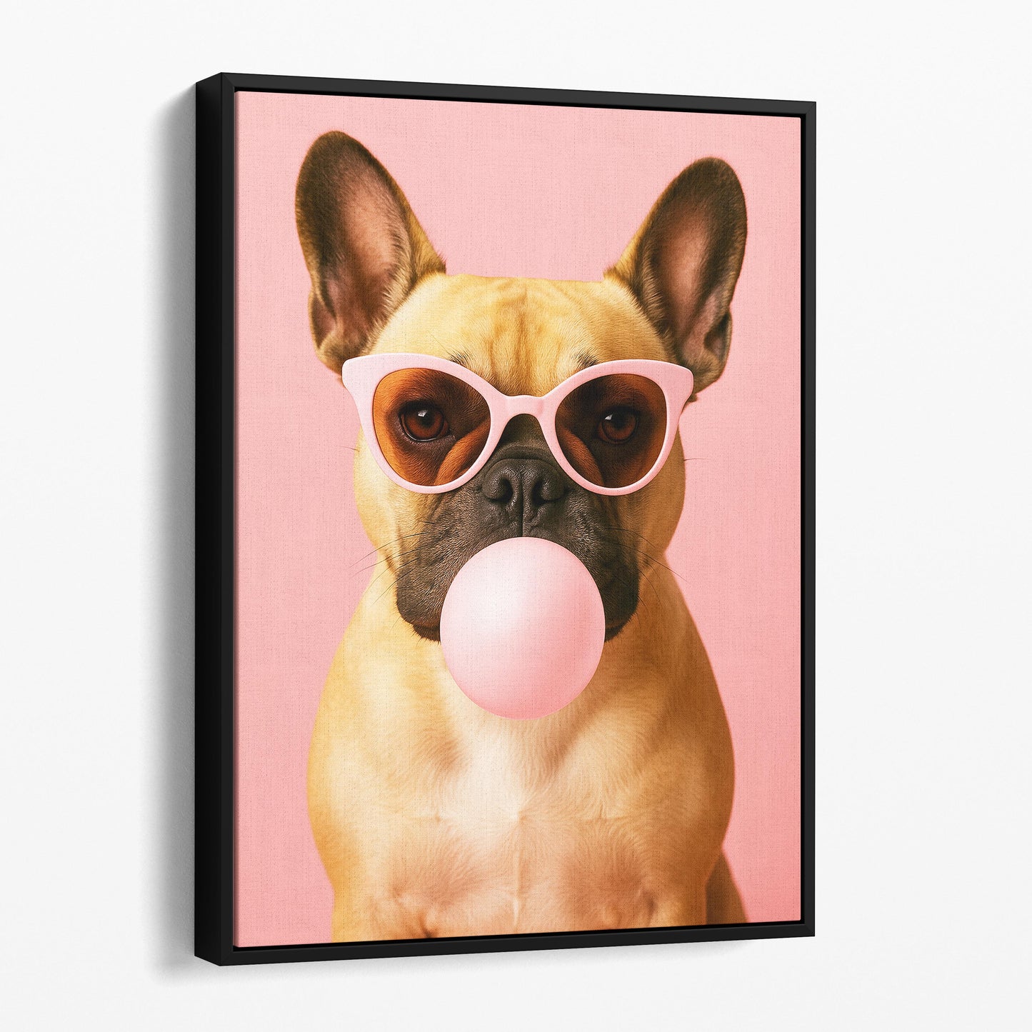 French Bulldog Pink Sunglasses Blowing Bubble Gum