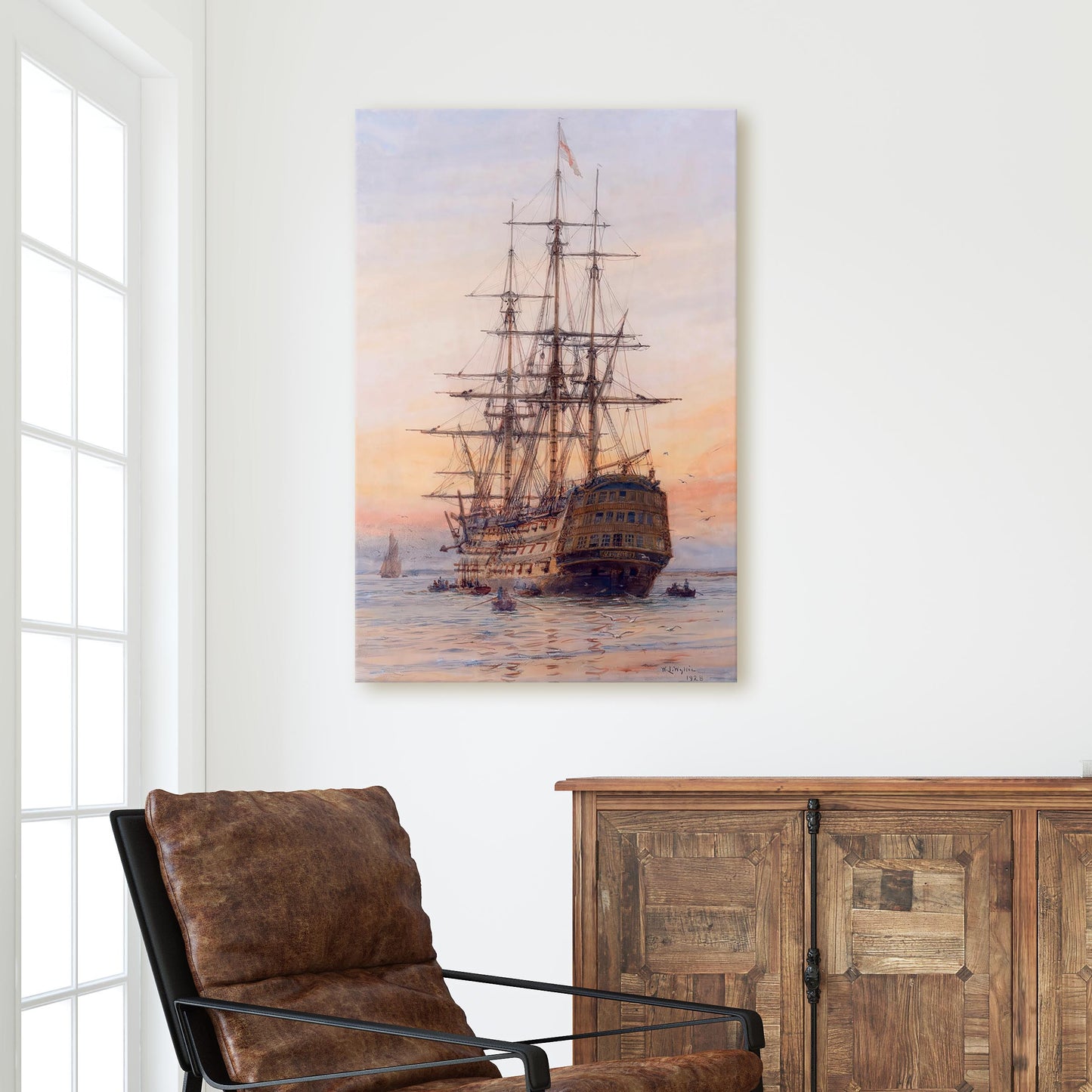 HMS Victory at Sunset Painting by William Lionel Wyllie