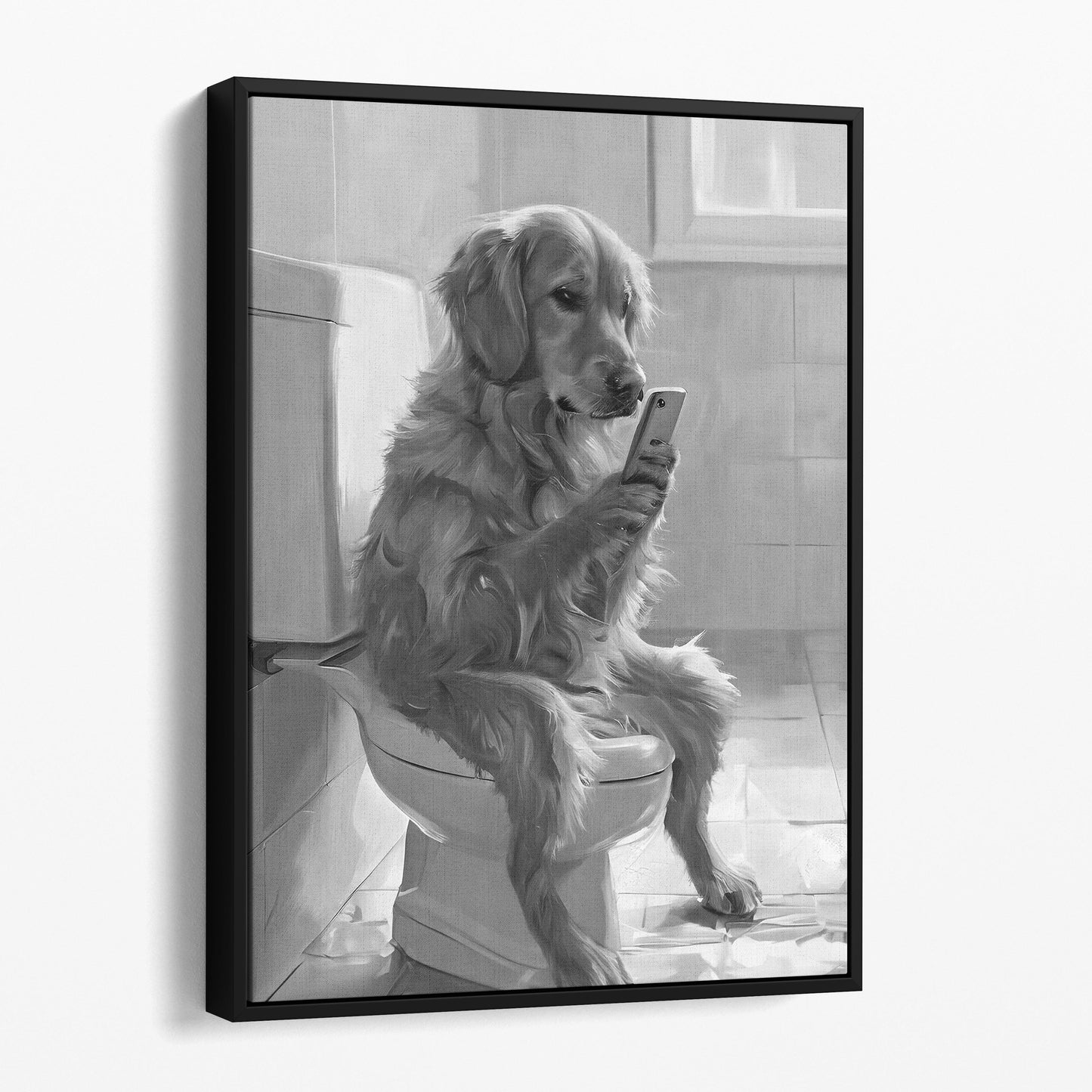 Golden Retriever On The Toilet On The Phone