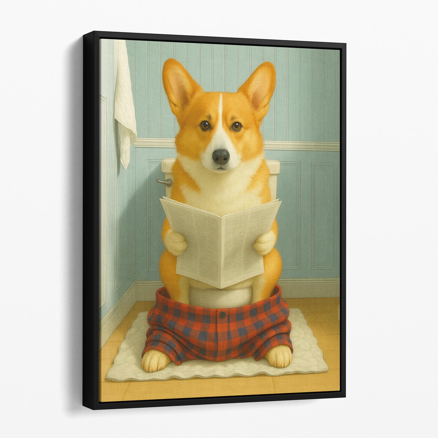 Corgi Dog Reading The Newspaper On The Toilet