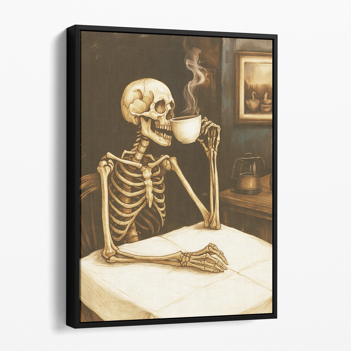 Skeleton Drinking Coffee