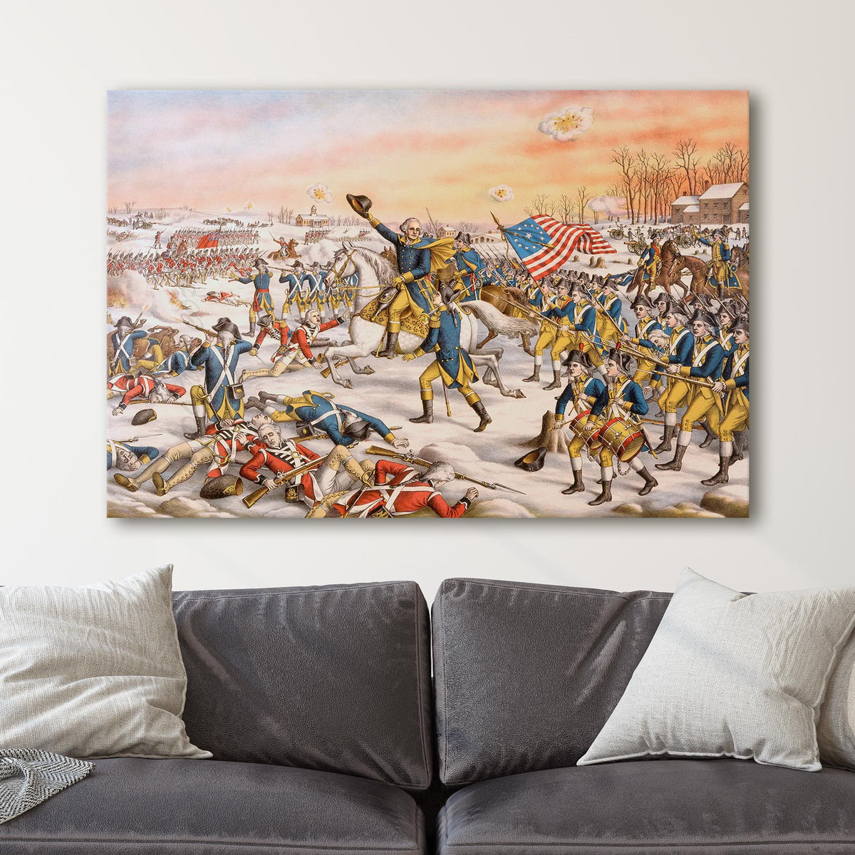 General Washington leading his troops against the British lines