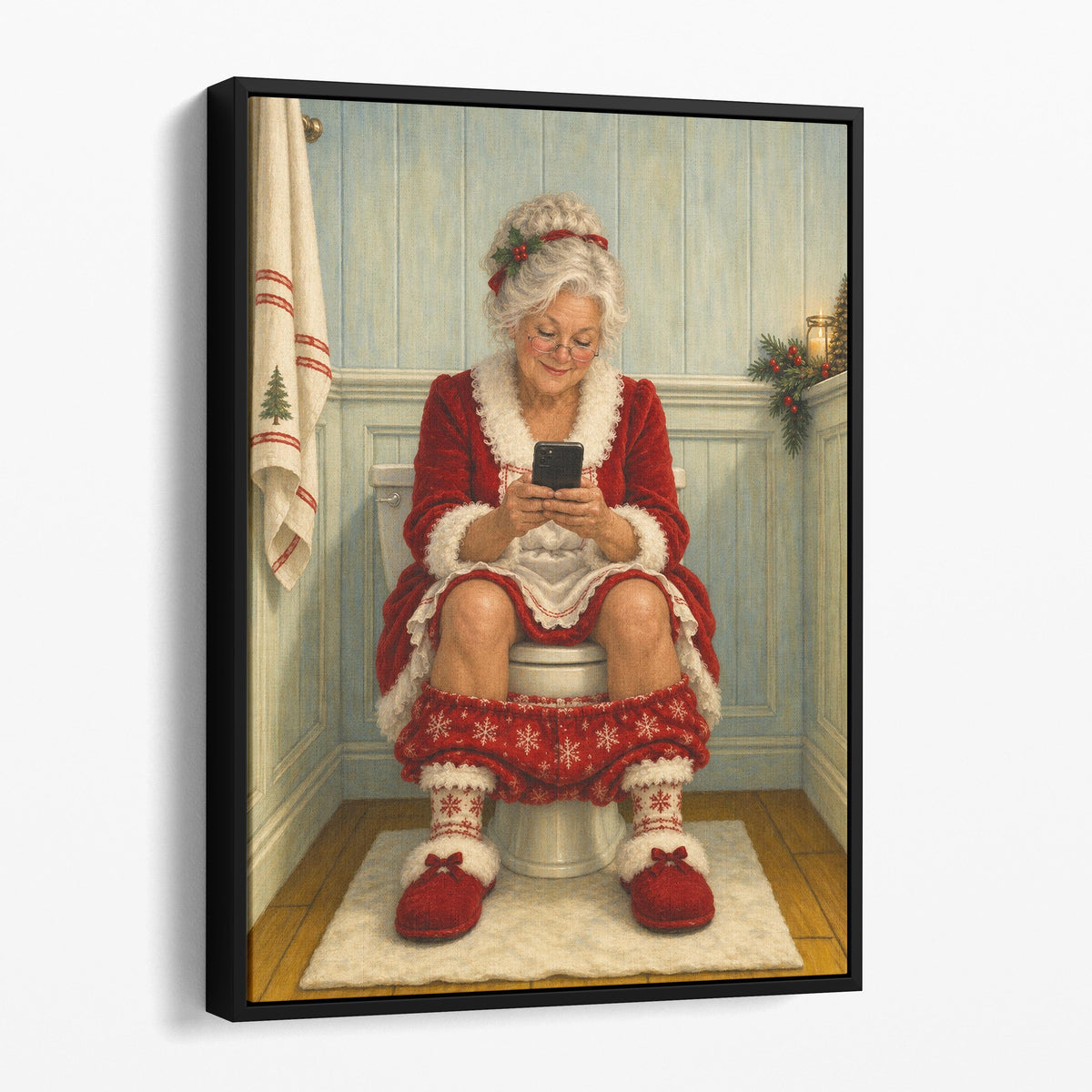 Mrs. Claus On The Phone On The Toilet
