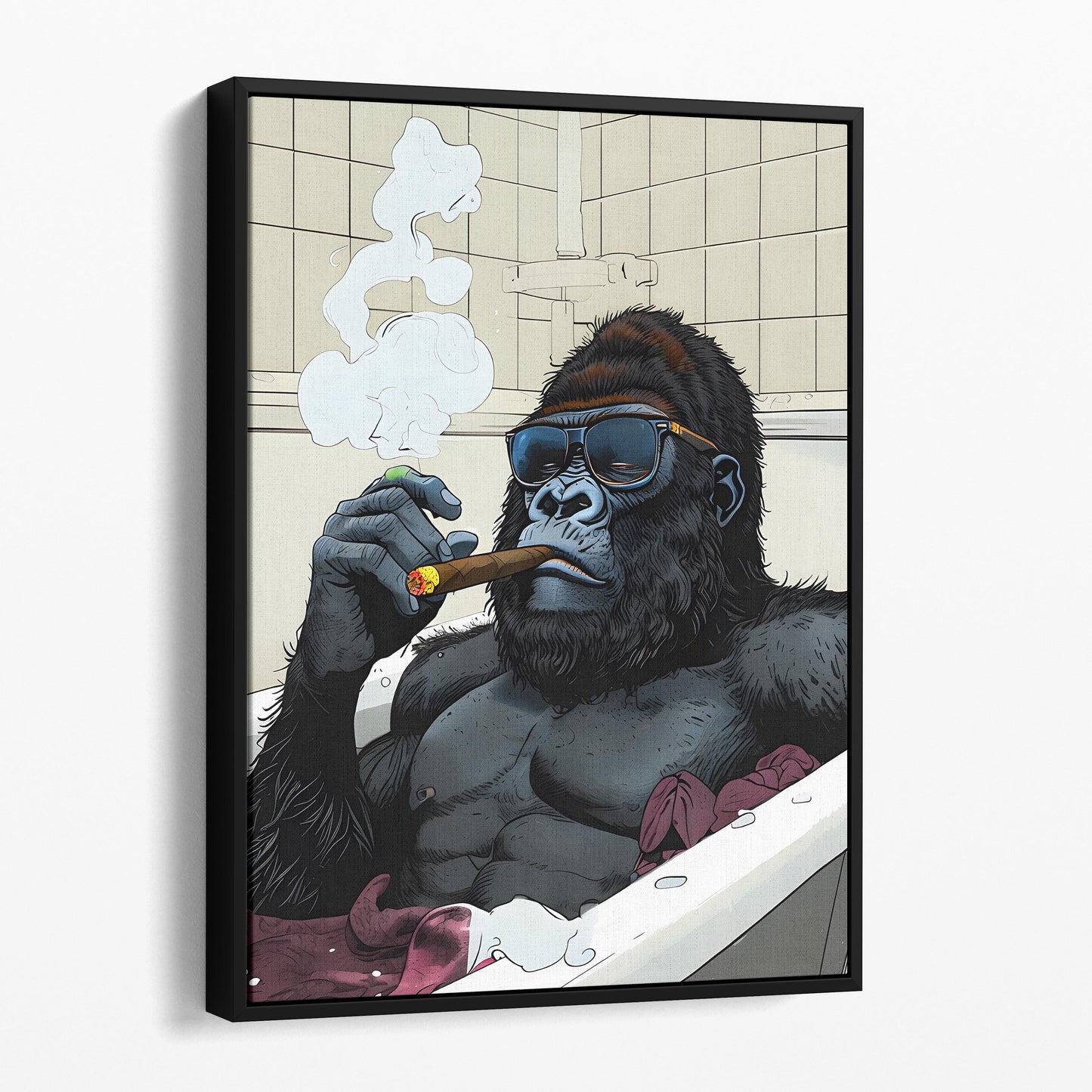 Gorilla In The Bathtub Smoking His Cigar